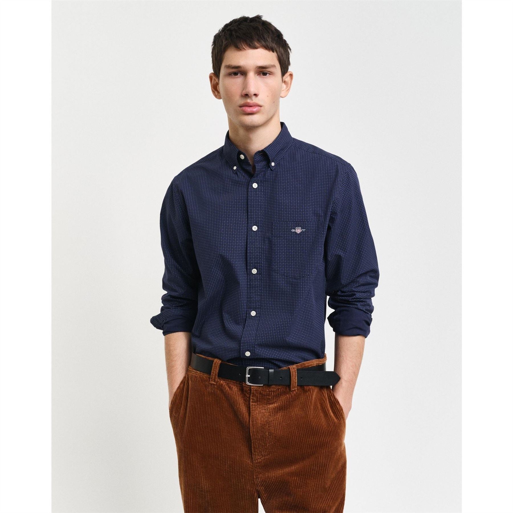 Gant Micro Print Evening Blue Long Sleeve Patterned Shirt