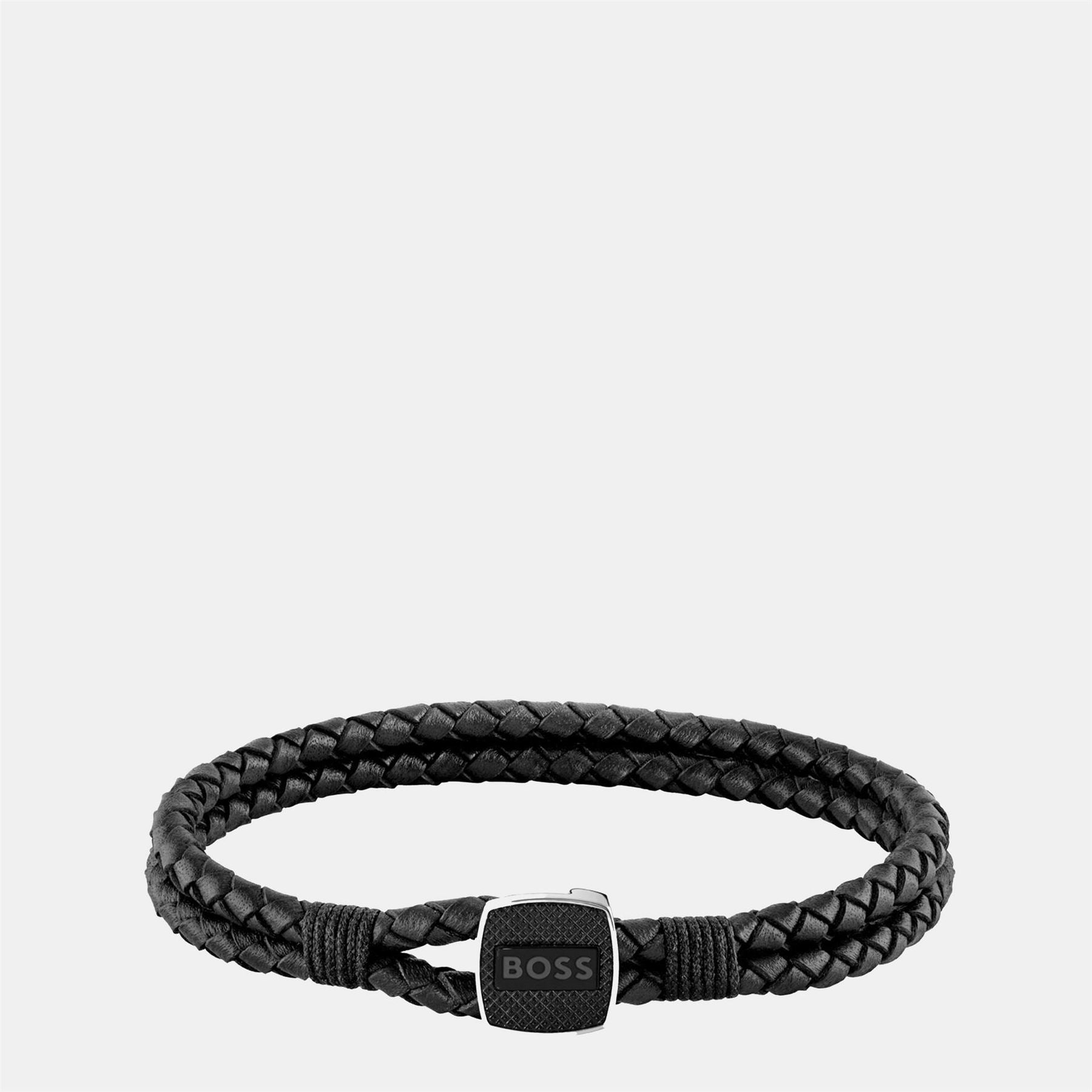 Boss Seal Braided Leather Bracelet
