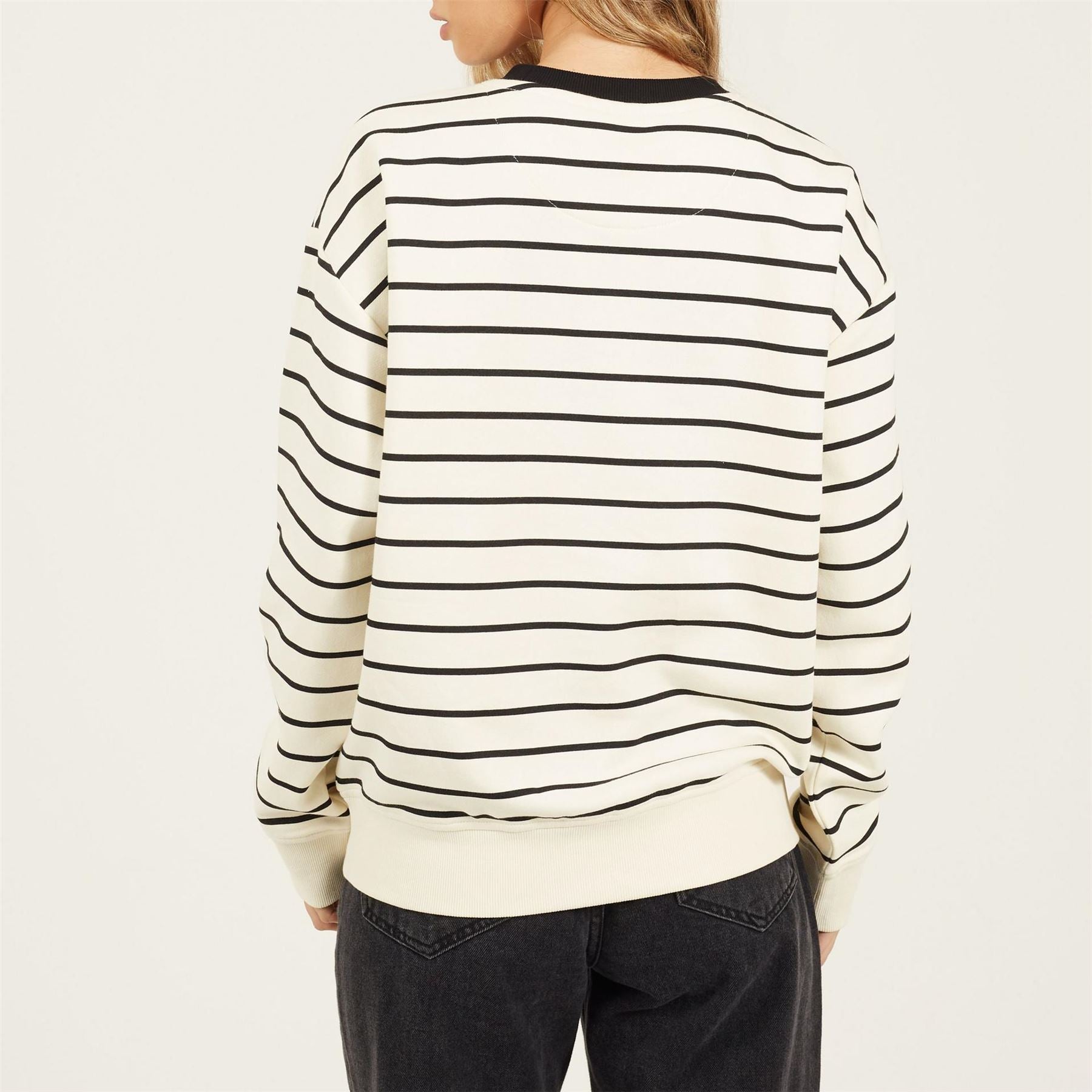 Brave Soul Womens Crew Neck Striped Sweatshirt With Contrast Neck