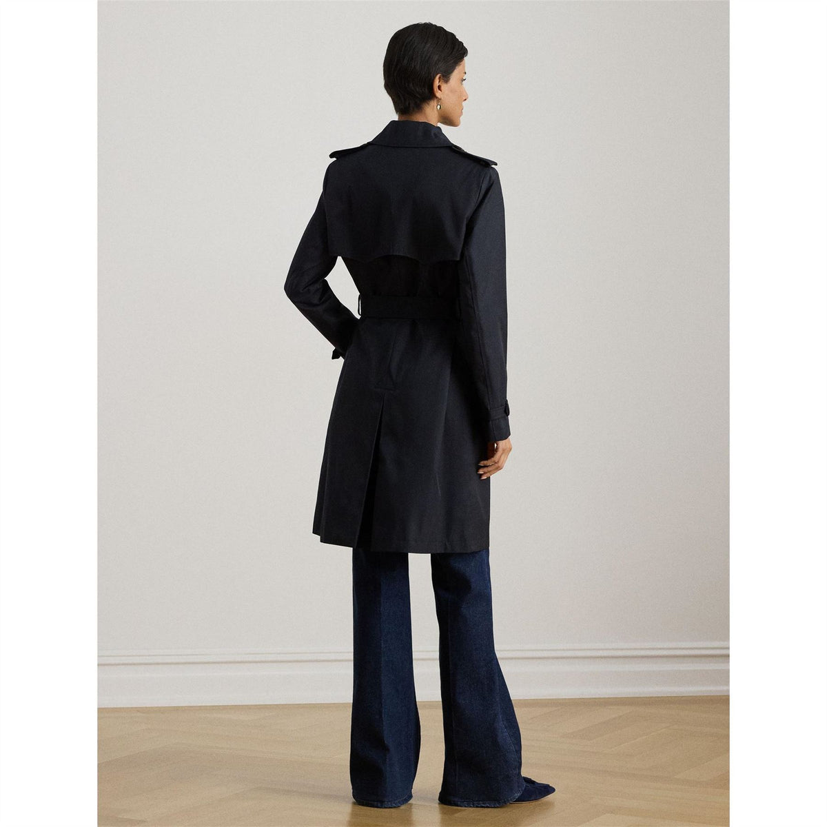 Lauren by Ralph Lauren Solid Patterned Trench Coat with Button Placket and Storm Flap