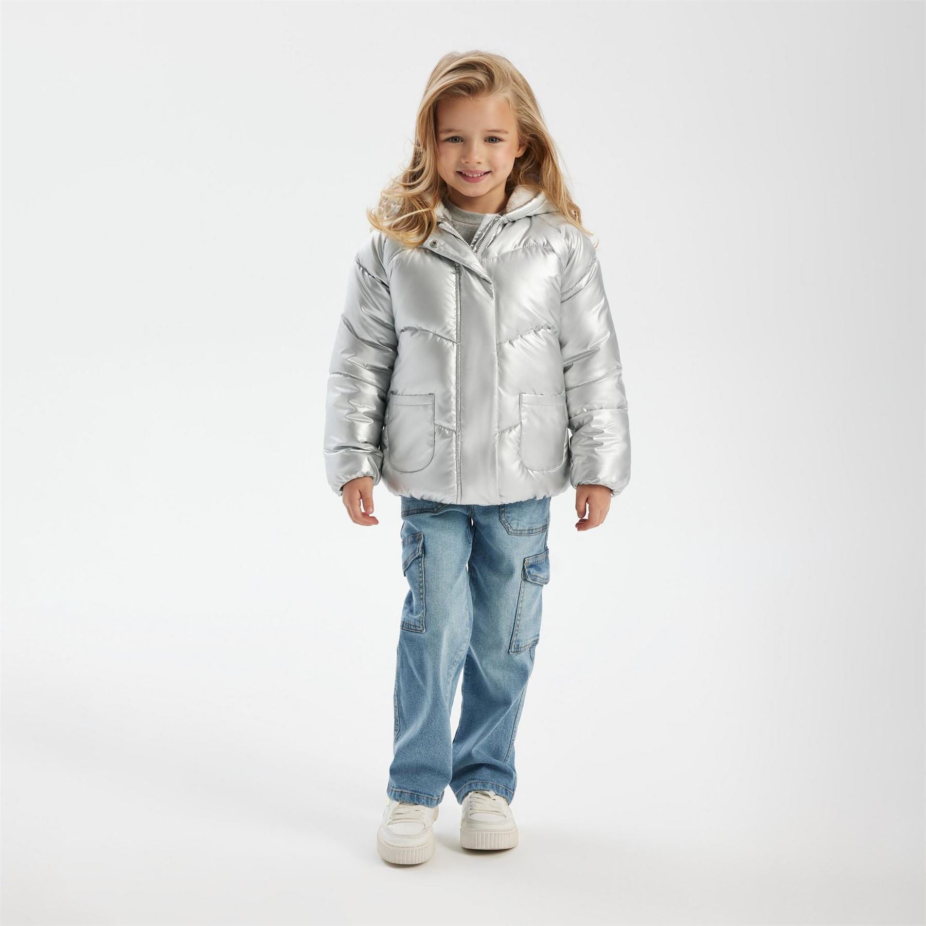 Minoti Girls Padded Jacket Metallic Silver