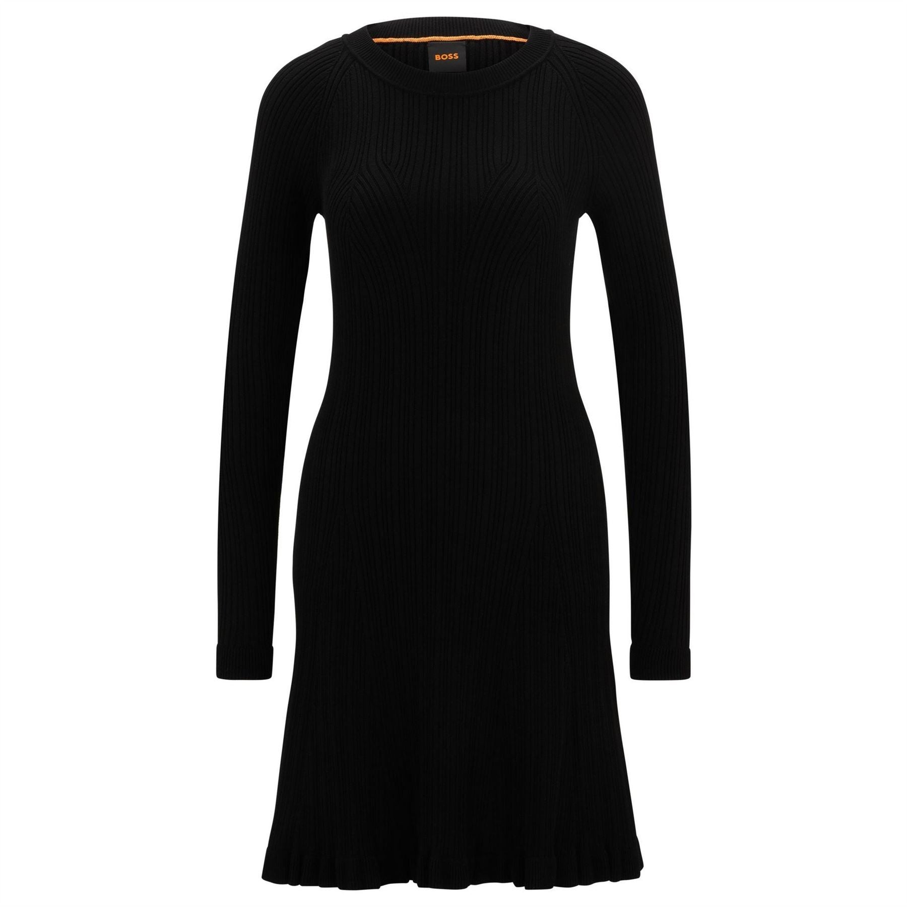 Boss Crew Neck Long Sleeve Knee Length Sweater Dress