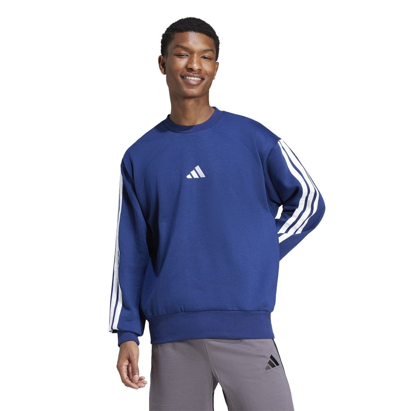 adidas Mens Essentials Crew 3 Stripes Pullover Sweatshirt