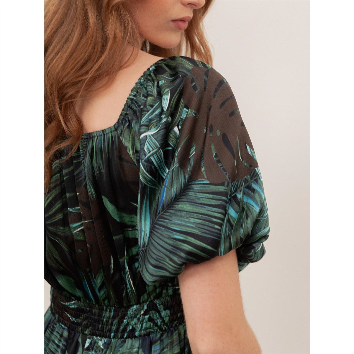 Lovedrobe Tropical Print Square Neck Short Sleeve Maxi Dress