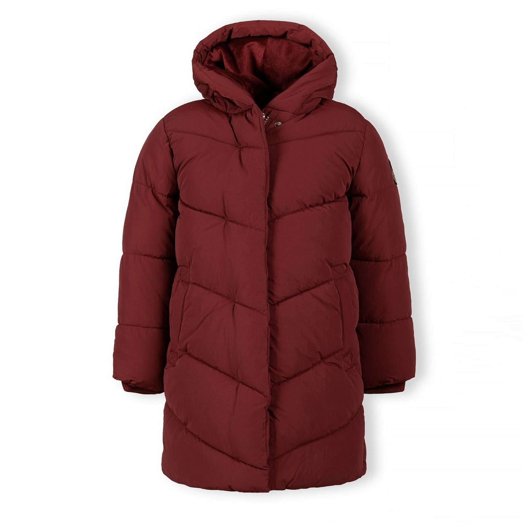 Minoti Girls Long Quilted Winter Jacket Zip Press Studs Burgundy