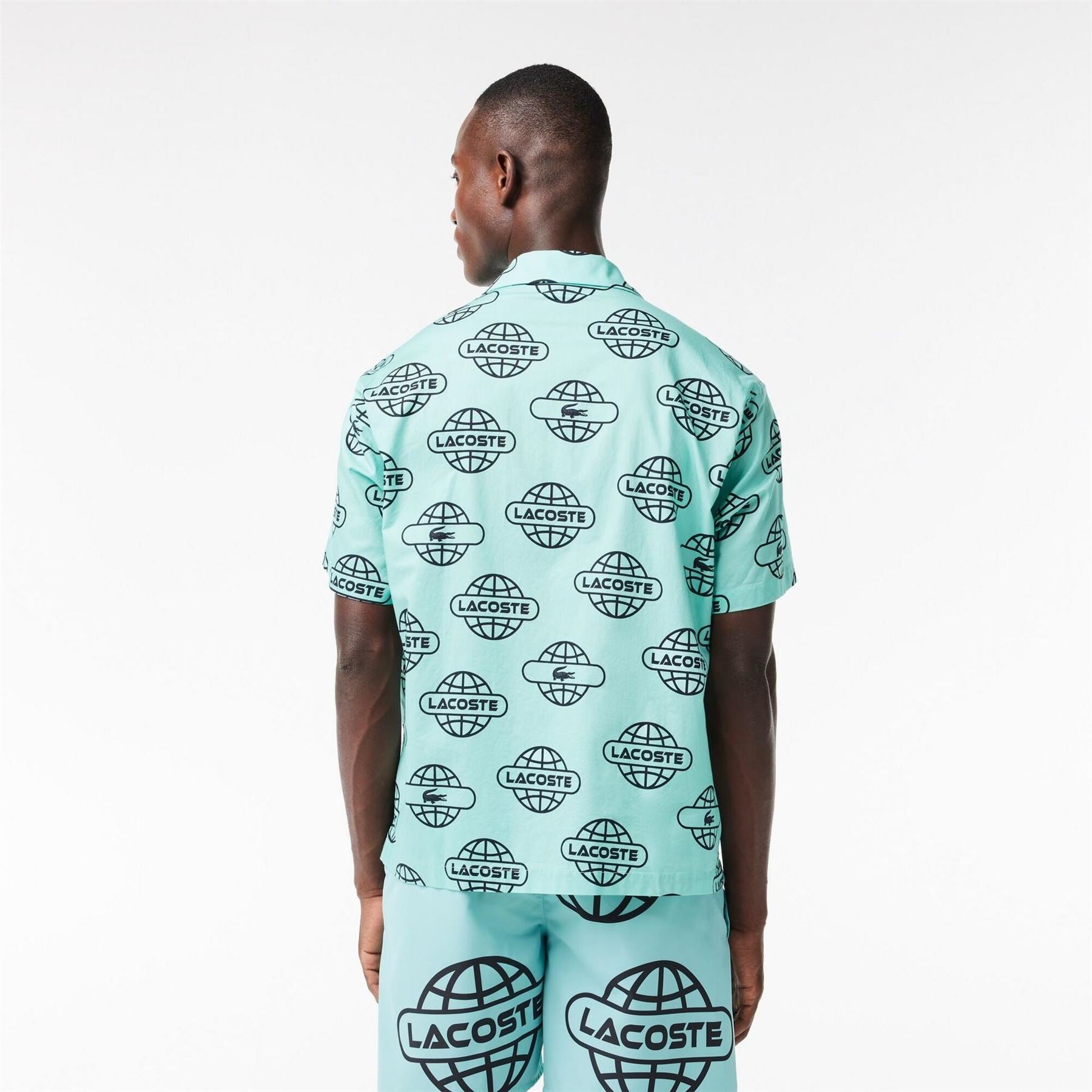Lacoste Globe Print Cotton Twill Short Sleeve Patterned Shirt