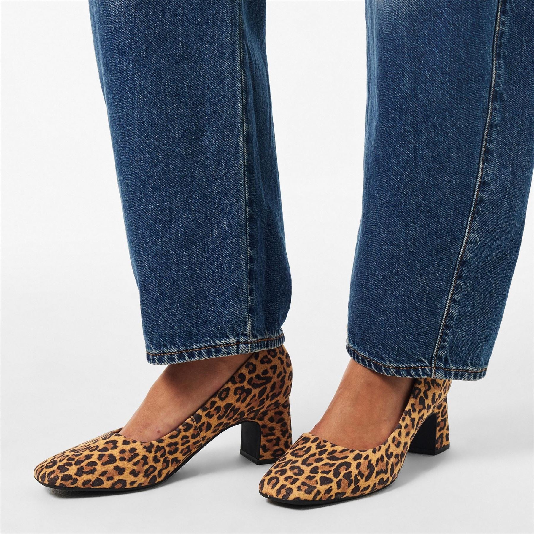 Clarks Fernie Court Leopard Patterned Block Heel Court Shoes