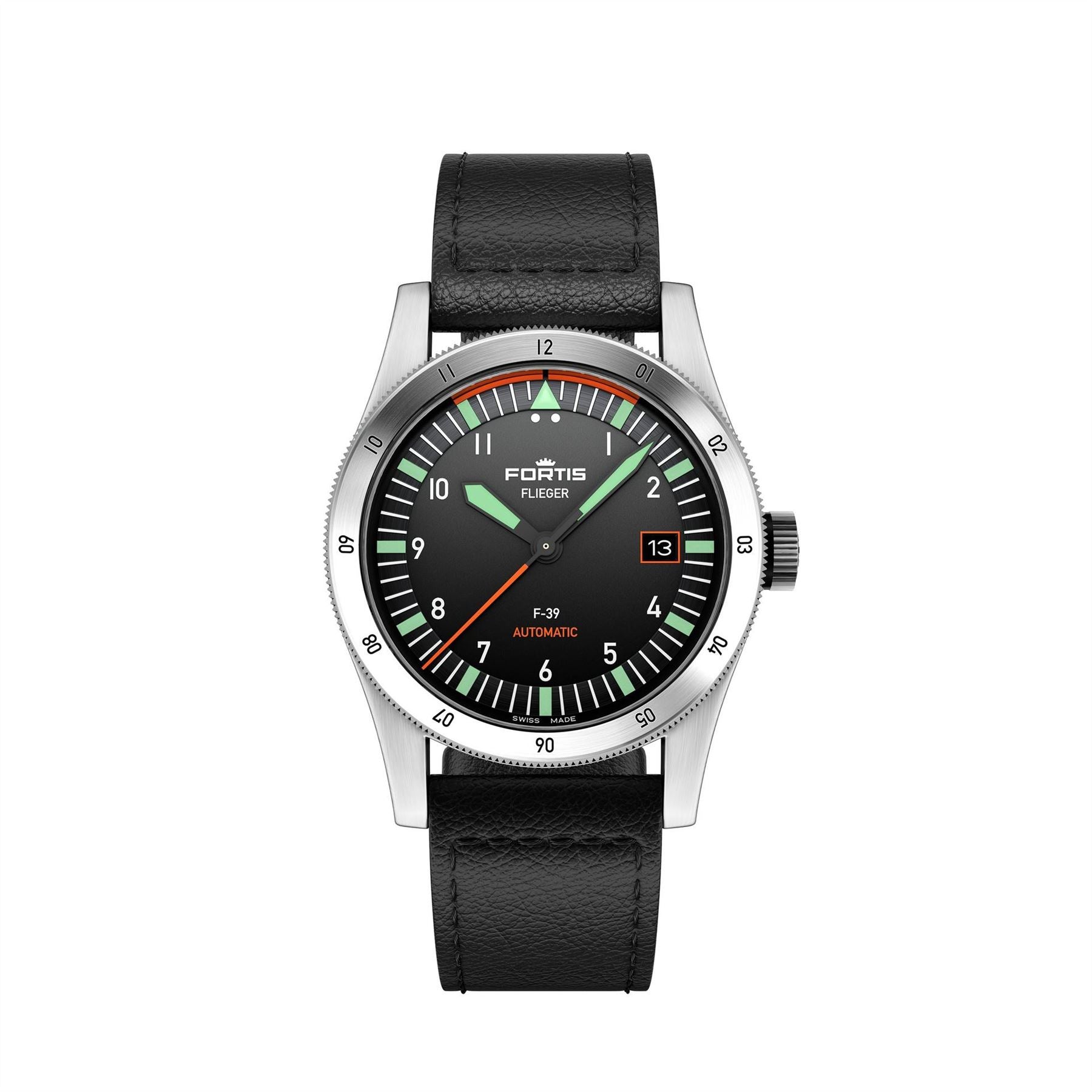 Fortis Flieger Stainless Steel Leather Strap Automatic Auto Analogue Watch