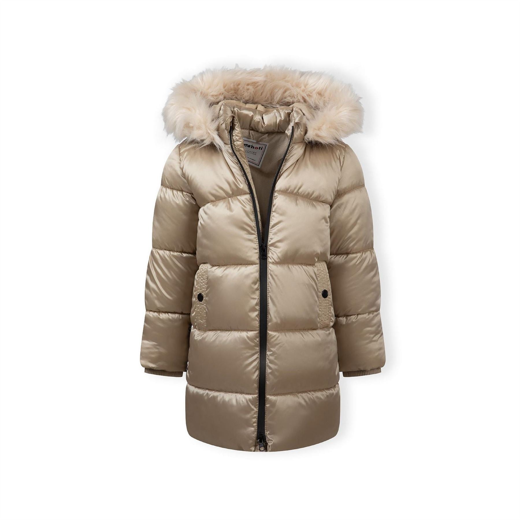 Minoti Girls Long Quilted Winter Coat With Faux Fur Trim Gold