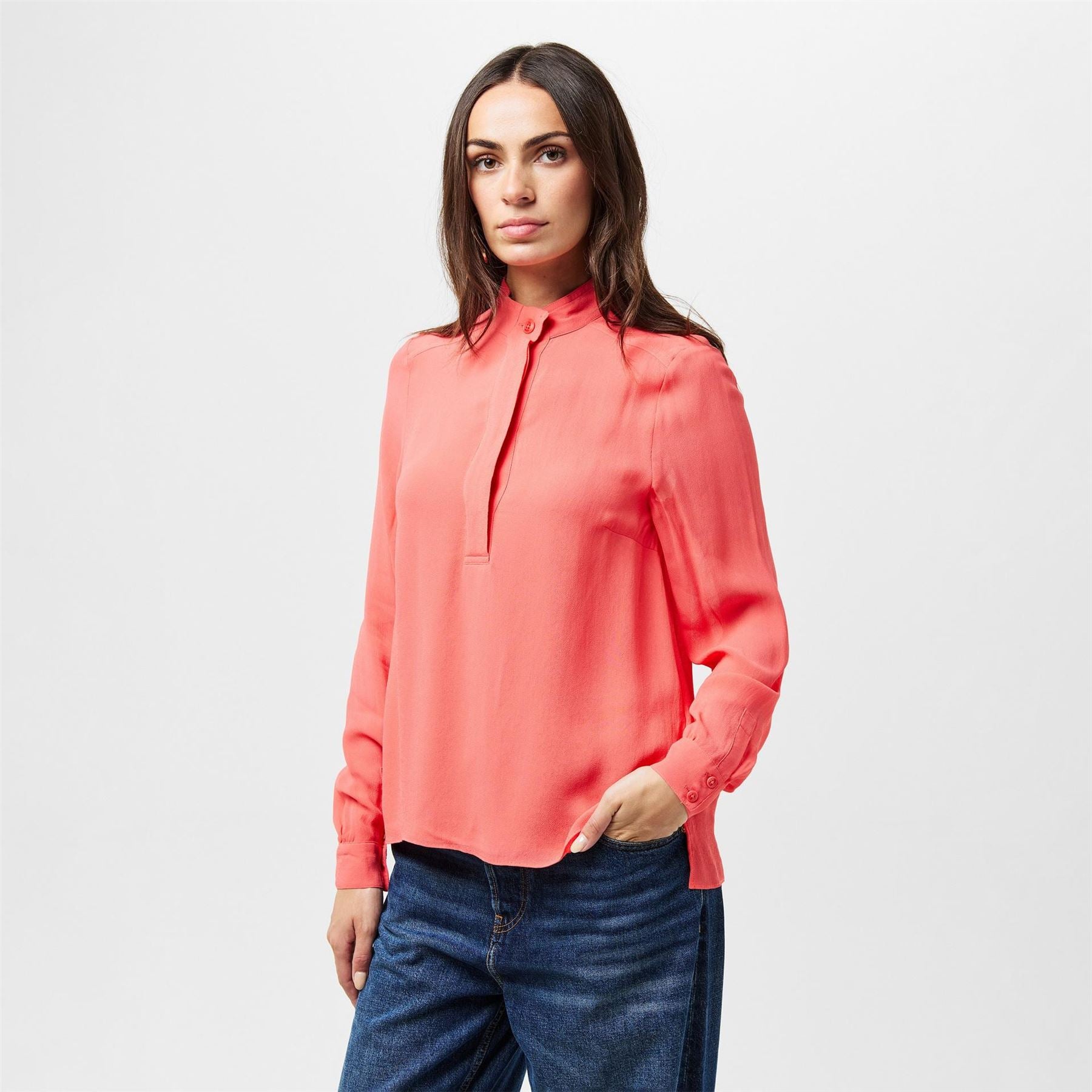 Ted Baker Relaxed Fit Band Collar Long Sleeve Cuff Shirt