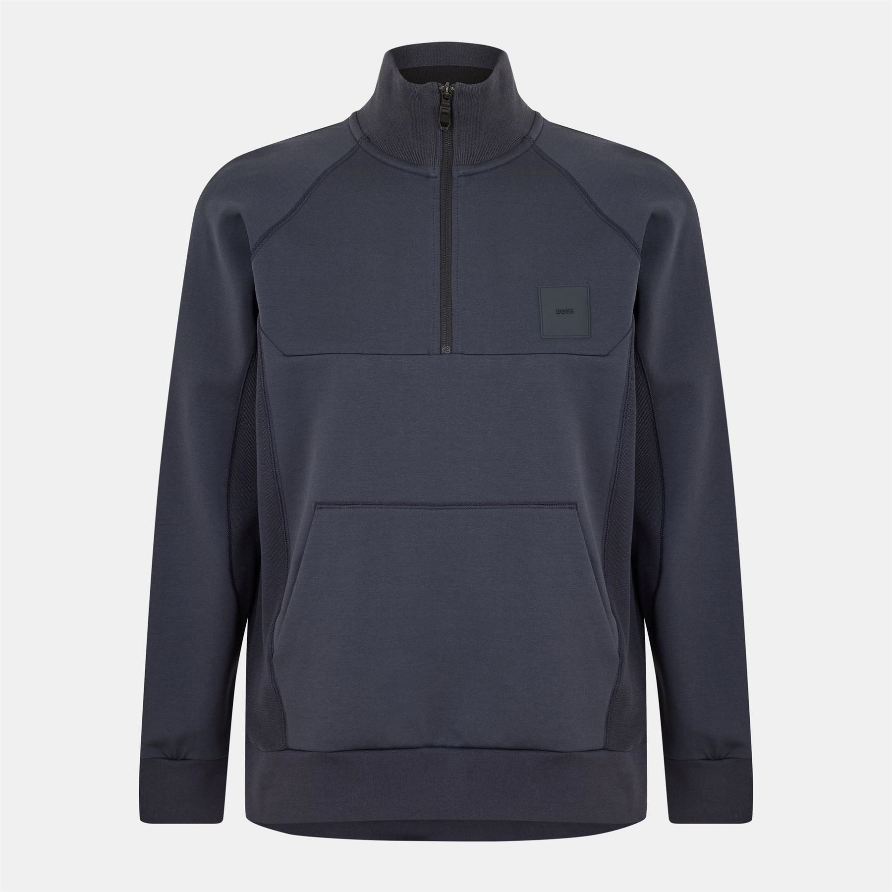 Boss Kangaroo Pocket Rubber Badge Zip Neck Sweatshirt