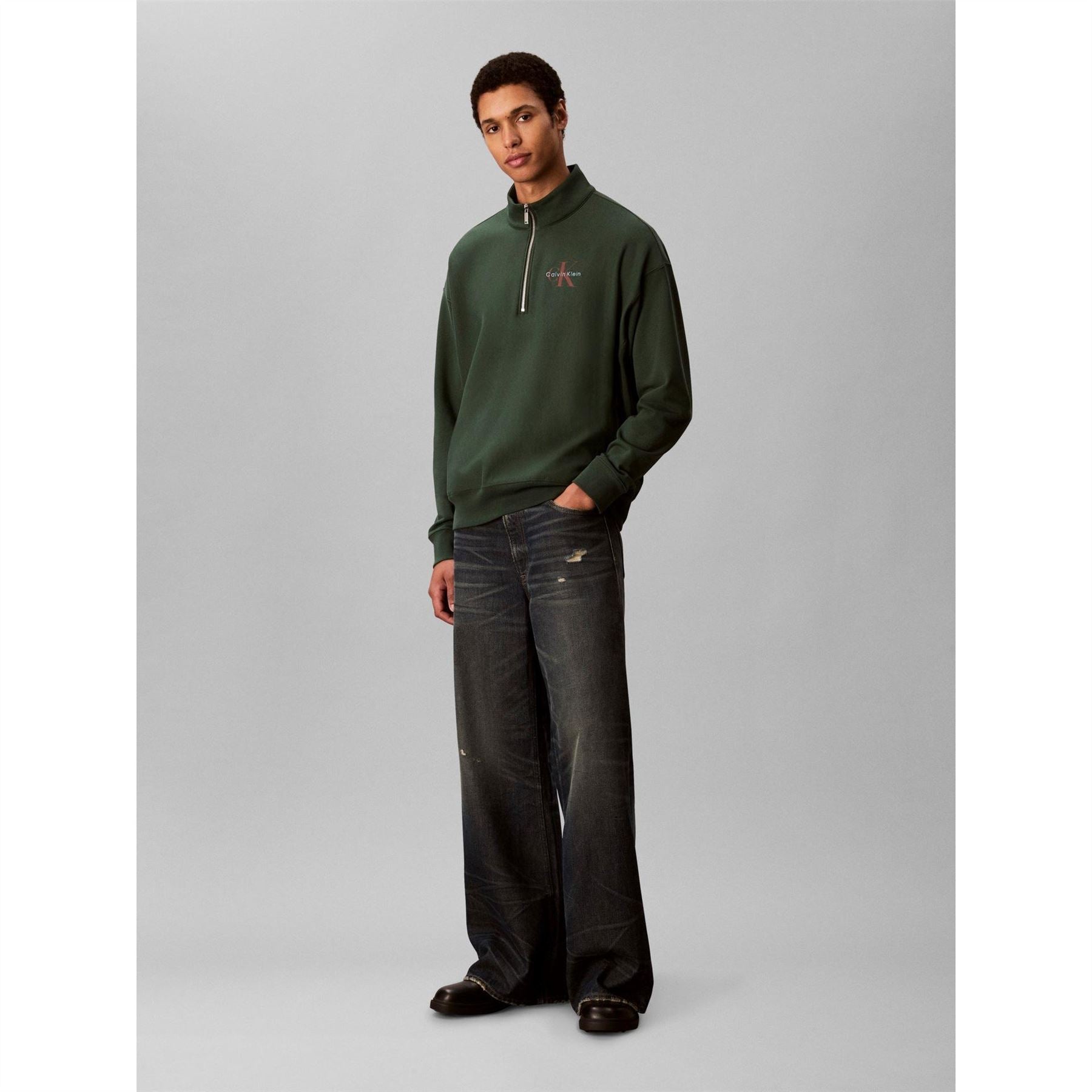 Calvin Klein Jeans Monogram Zip Neck Long Sleeve Sweatshirt
