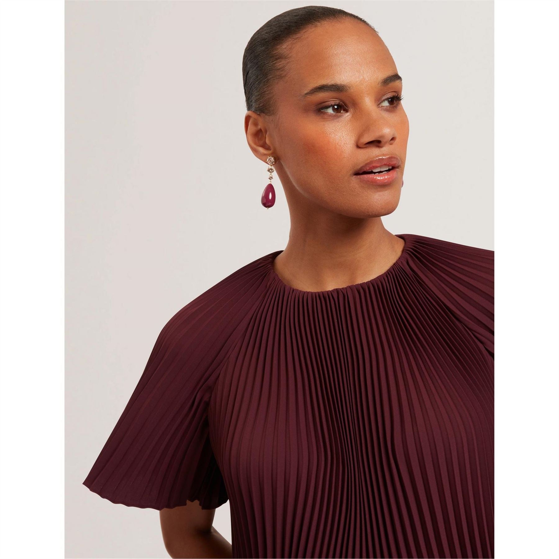 Ted Baker Pleated Crew Neck Short Sleeve Blouse
