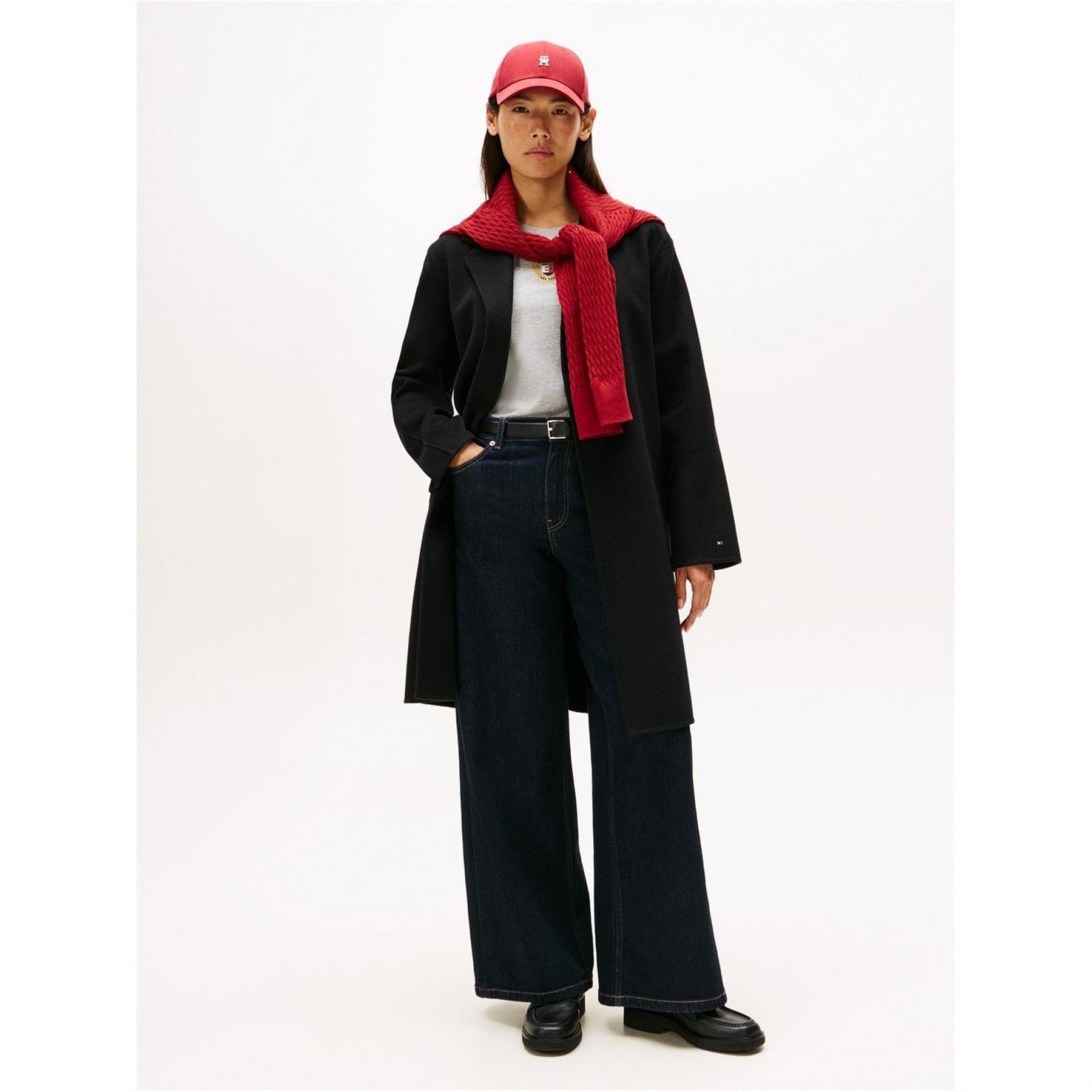 Tommy Hilfiger Solid Patterned Lapel Collared Belted Over Coat