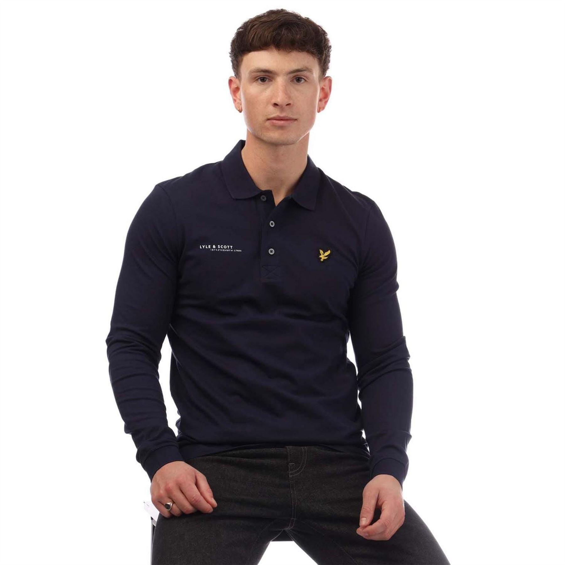 Lyle and Scott Ordinate Print Long Sleeve Polo Shirt