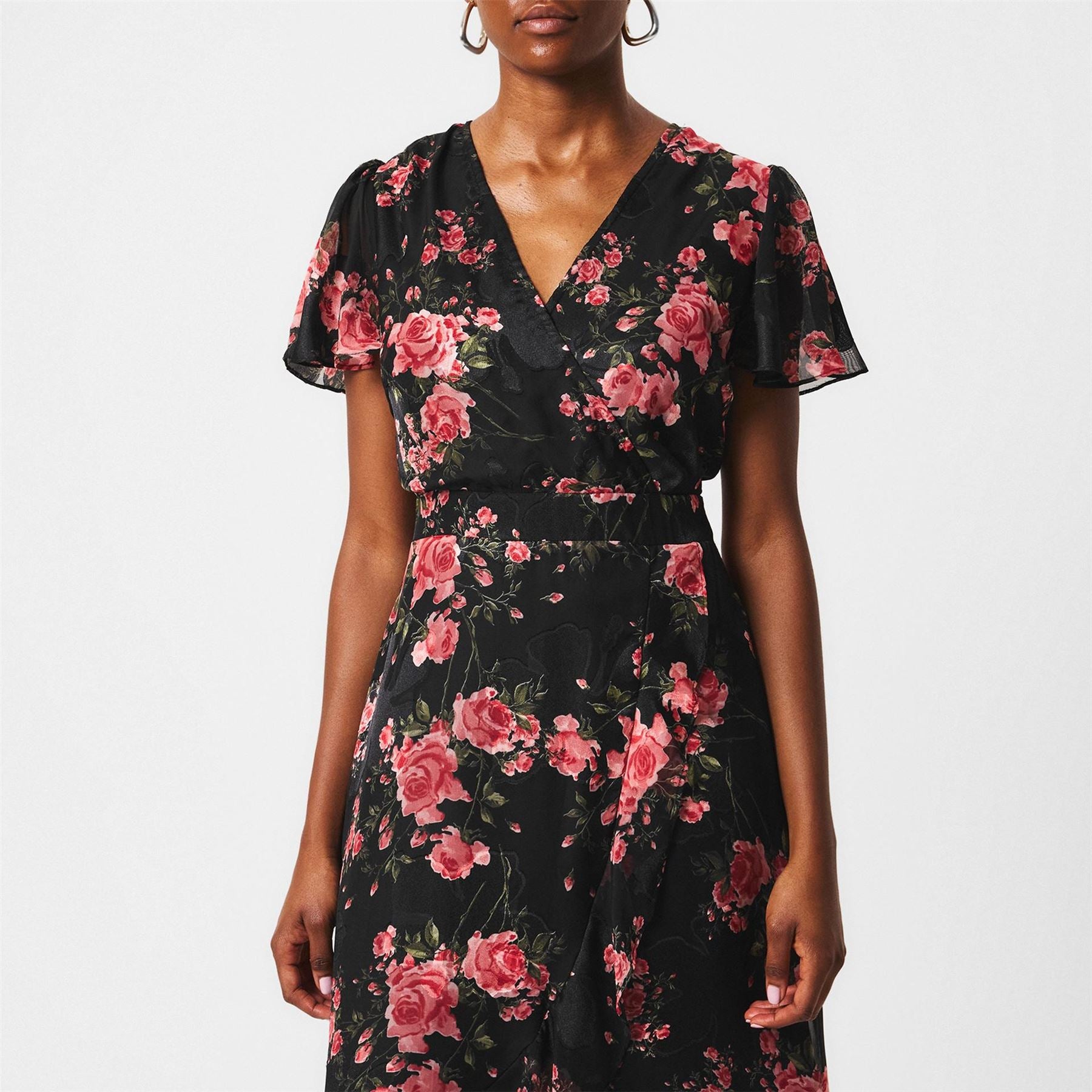 Mela London Rose Print Midi Wrap Dress