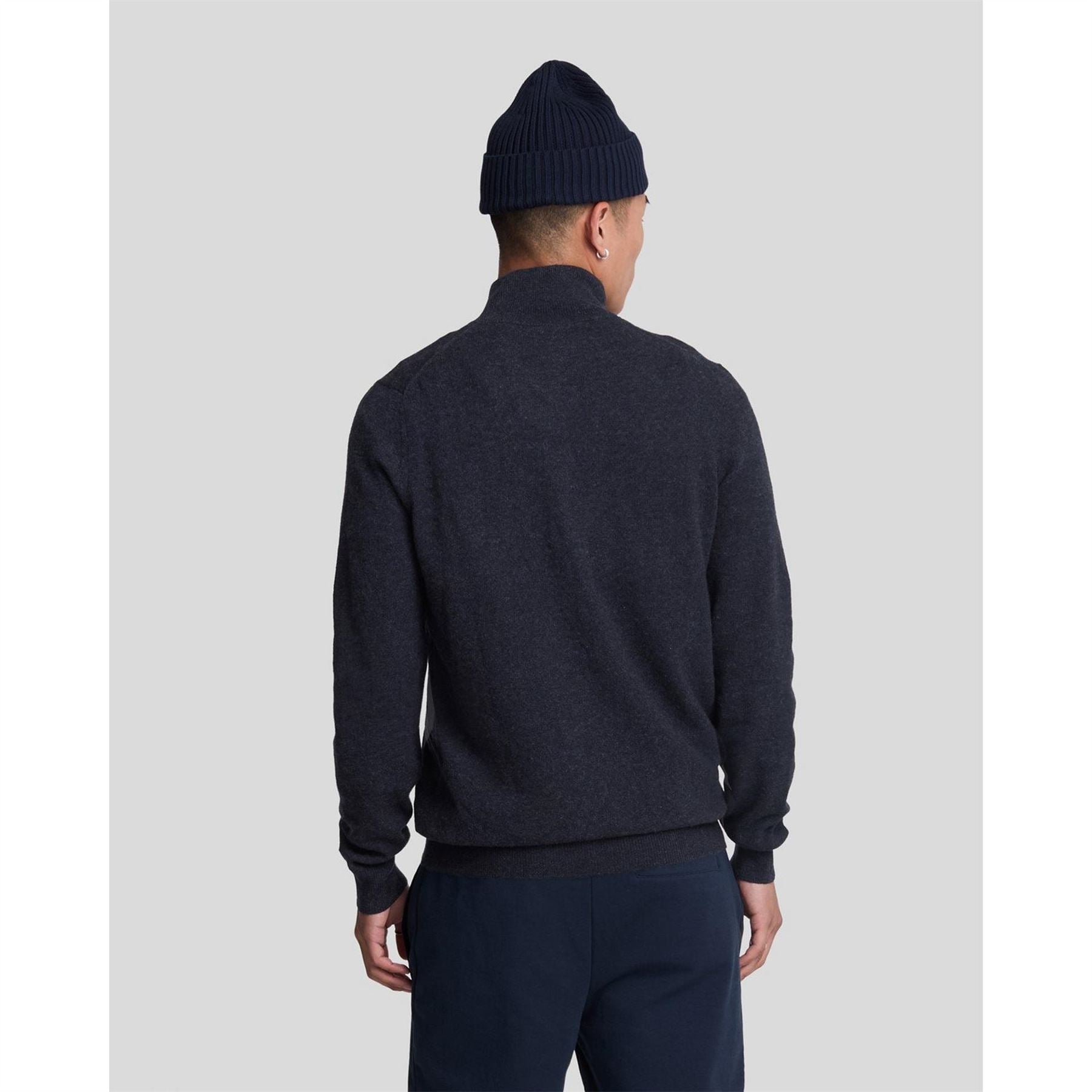 Lyle and Scott Zip Neck Ribbed Collar Long Sleeve Sweater
