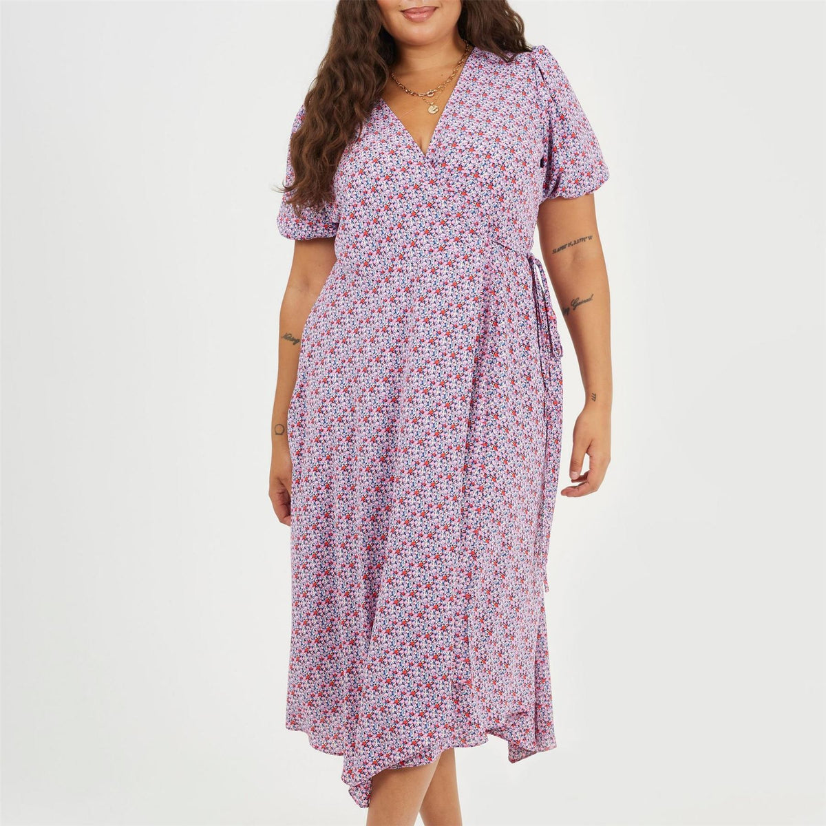 Brave Soul Plus Size Wrap Midi Dress With Floral Print
