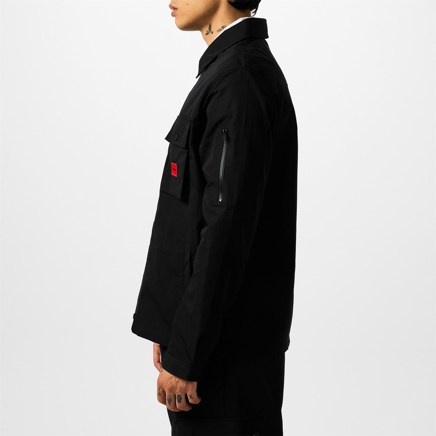 Hugo HUGO Emmond Cotton Long Sleeve Zip Overshirt   Contemporary Design with Logo Detail
