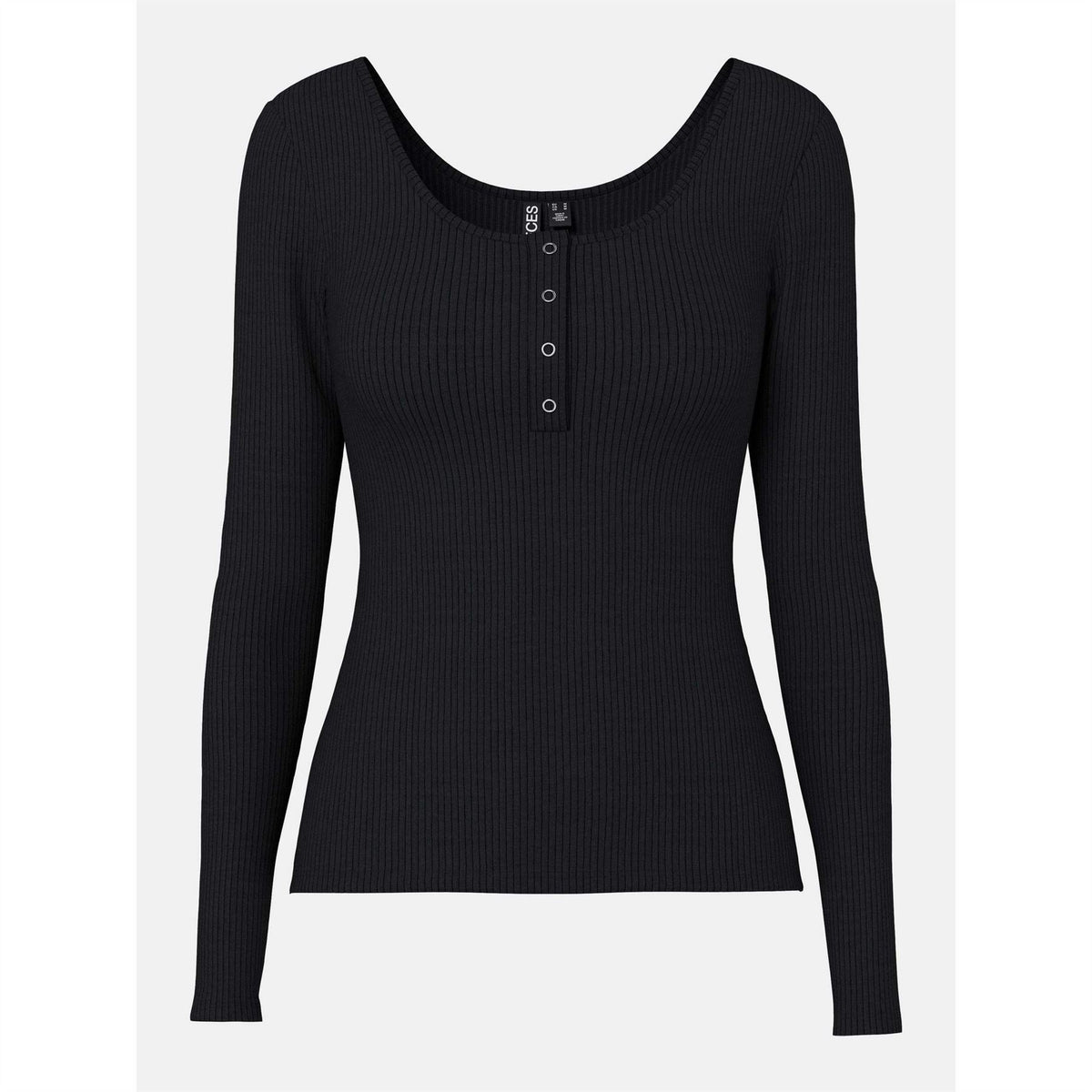 Pieces Scoop Neck Long Sleeve Slim Fit Blouse with Button Placket