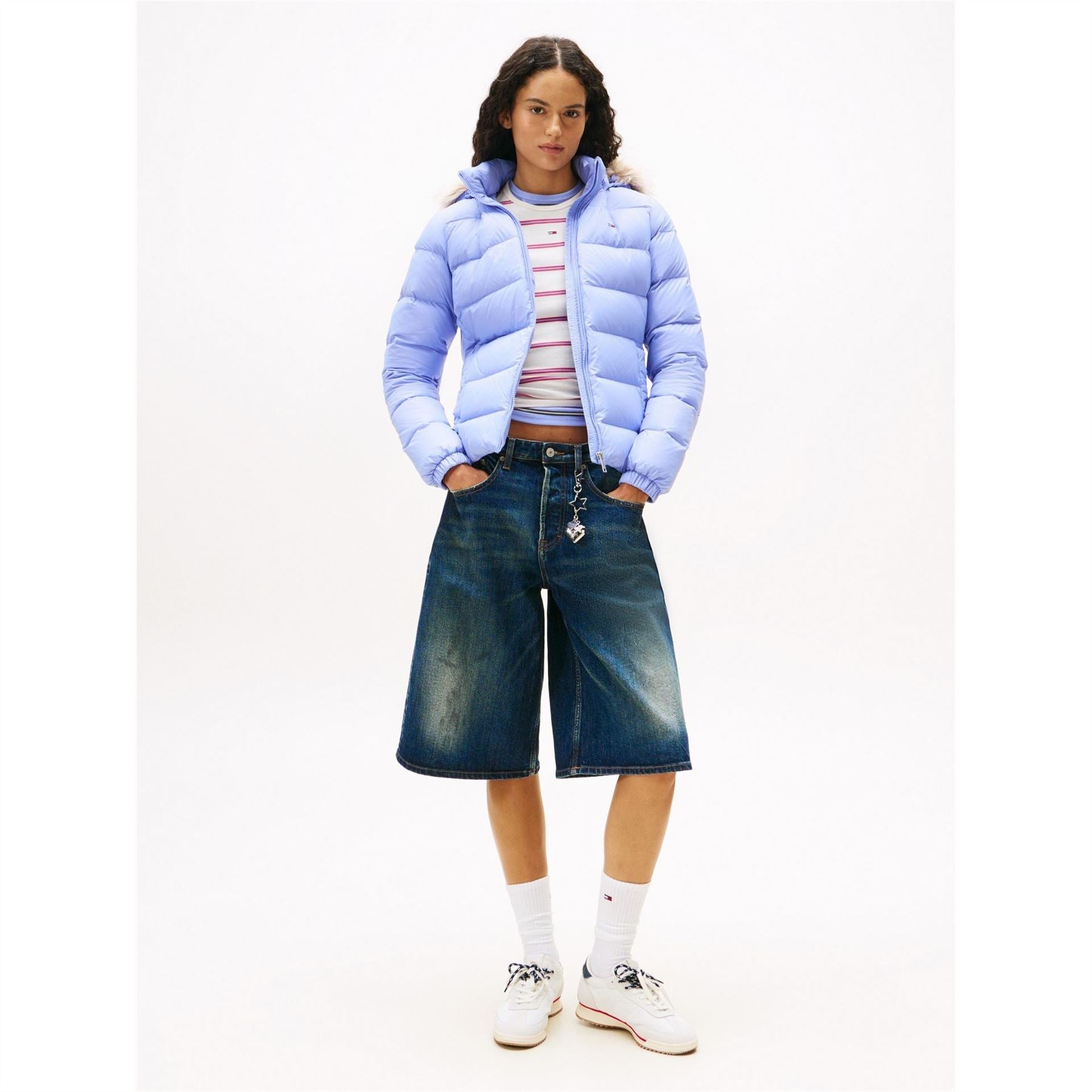 Tommy Jeans Essential Quilted Wind Resistant Faux Fur Hood RDS Down Short Puffer Jacket
