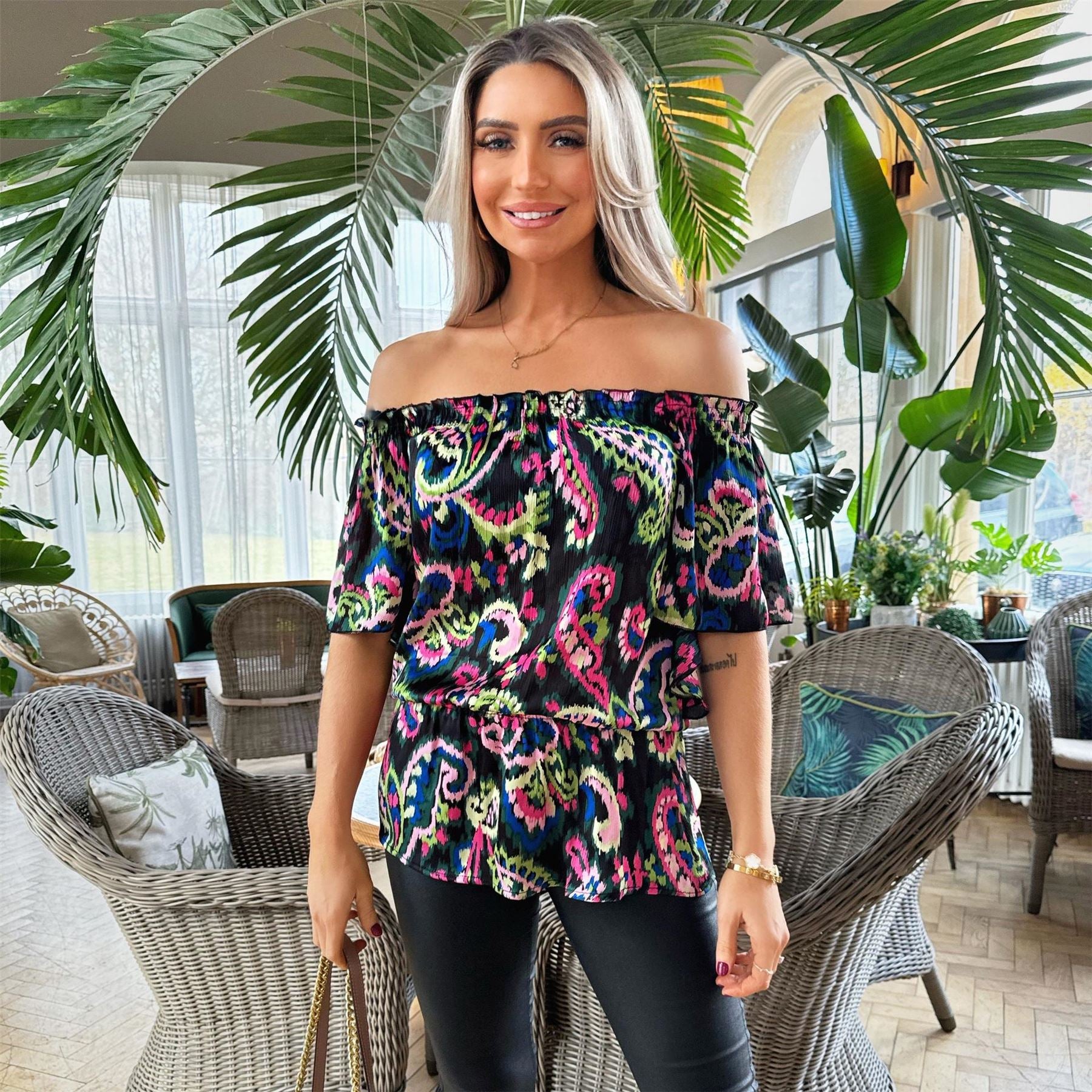 AX Paris Print Bardot Frill Sleeve Top