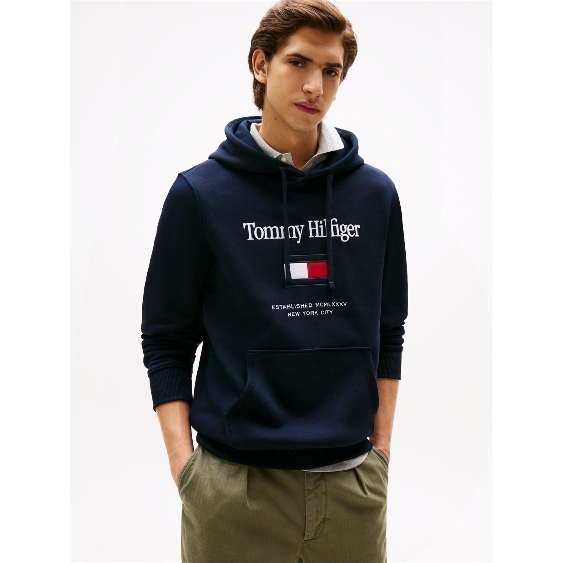 Tommy Hilfiger Embroidered Flag Hooded Long Sleeve Sweatshirt