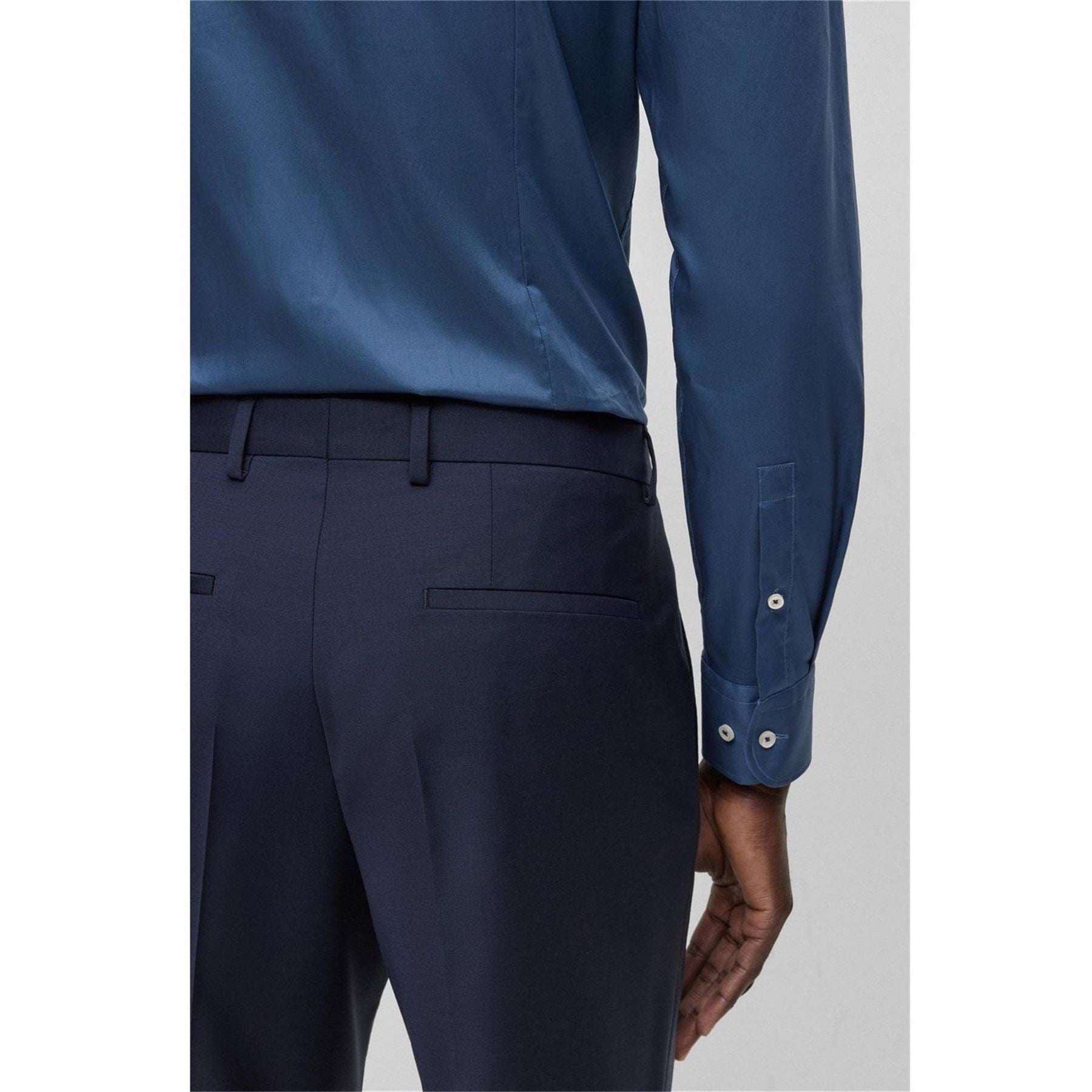 Boss Solid Patterned Flat Front Straight Leg Trousers