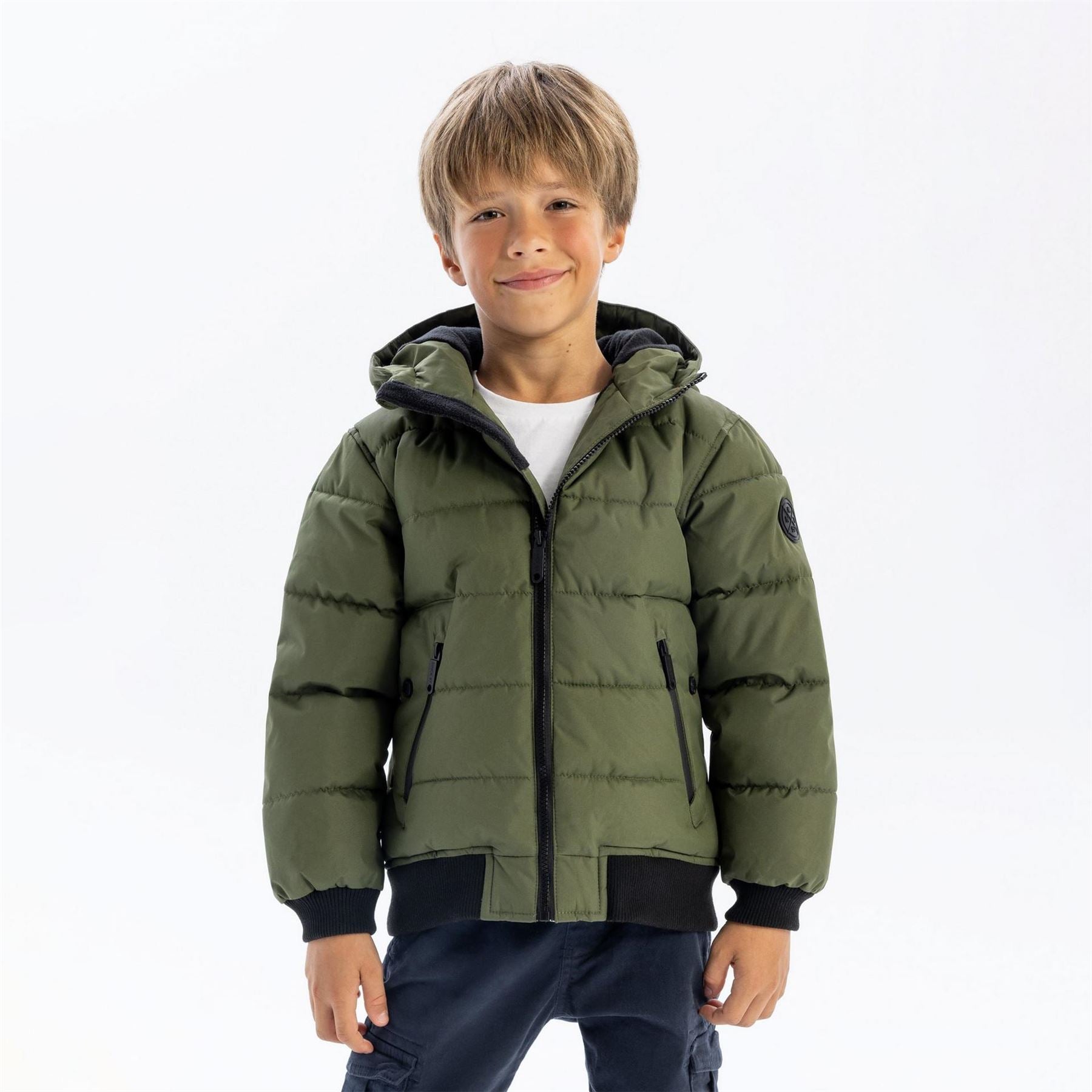 Minoti Boys Padded Jacket With Hood Zipped Pockets Khaki