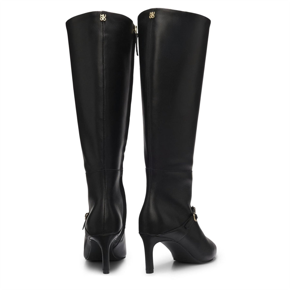 Hugo Knee High Stiletto Boots With Metal Logo Details (devany)