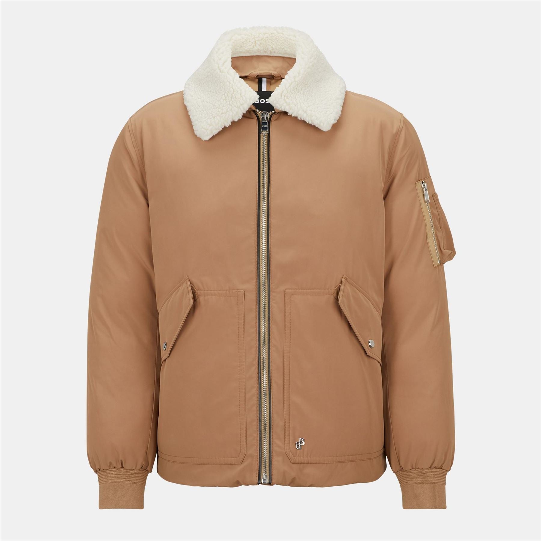 Boss Calliano Solid Patterned Shawl Collared Ribbed Cuff Aviator Jacket
