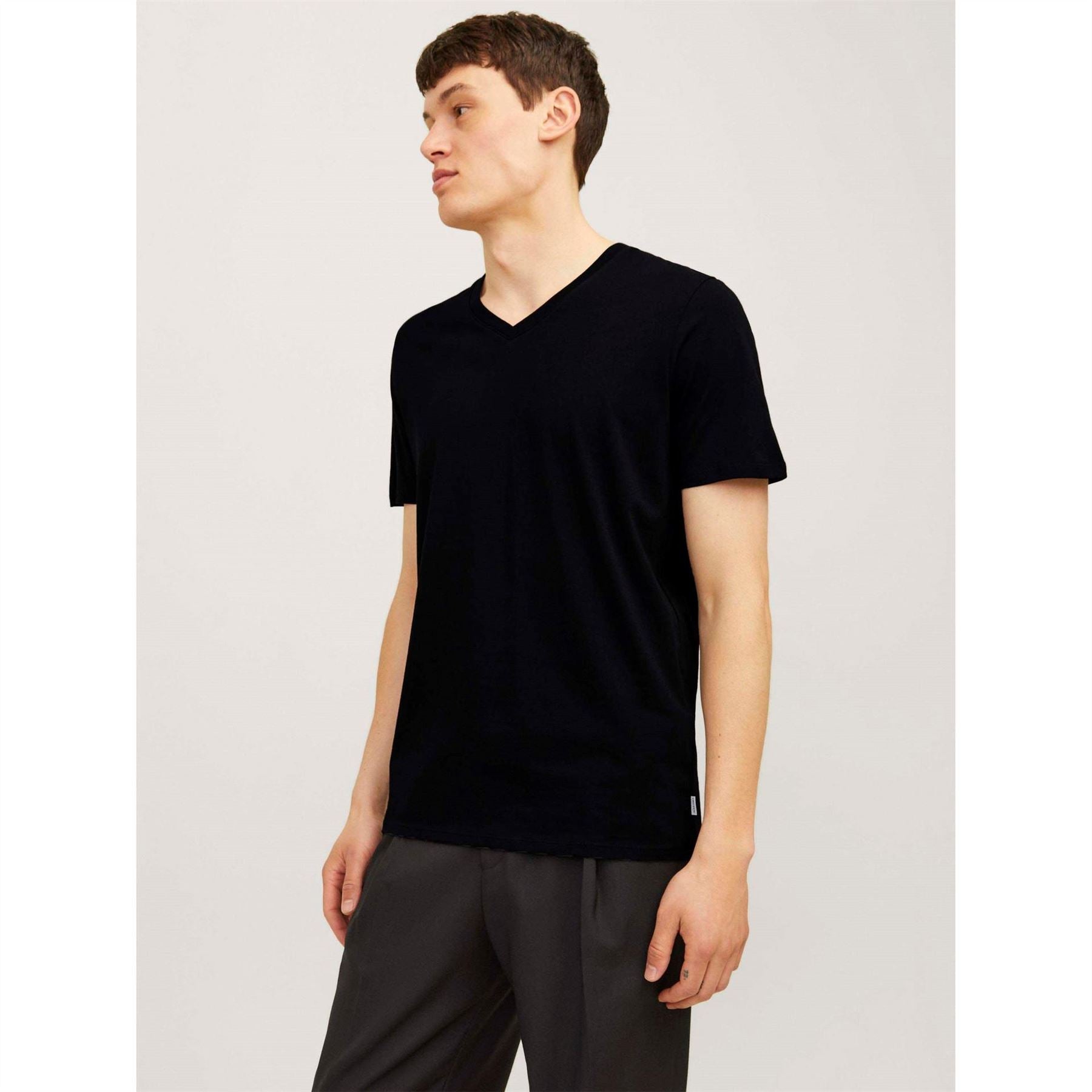 Jack and Jones Mens 2 Pack Short Sleeve V Neck T-Shirt