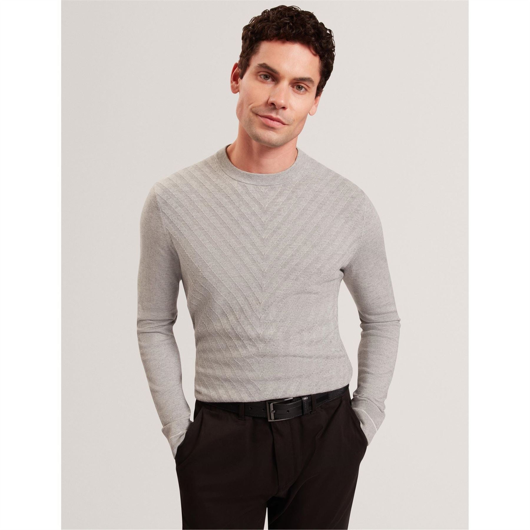 Ted Baker Crew Neck Ribbed Collar Long Sleeve Sweater