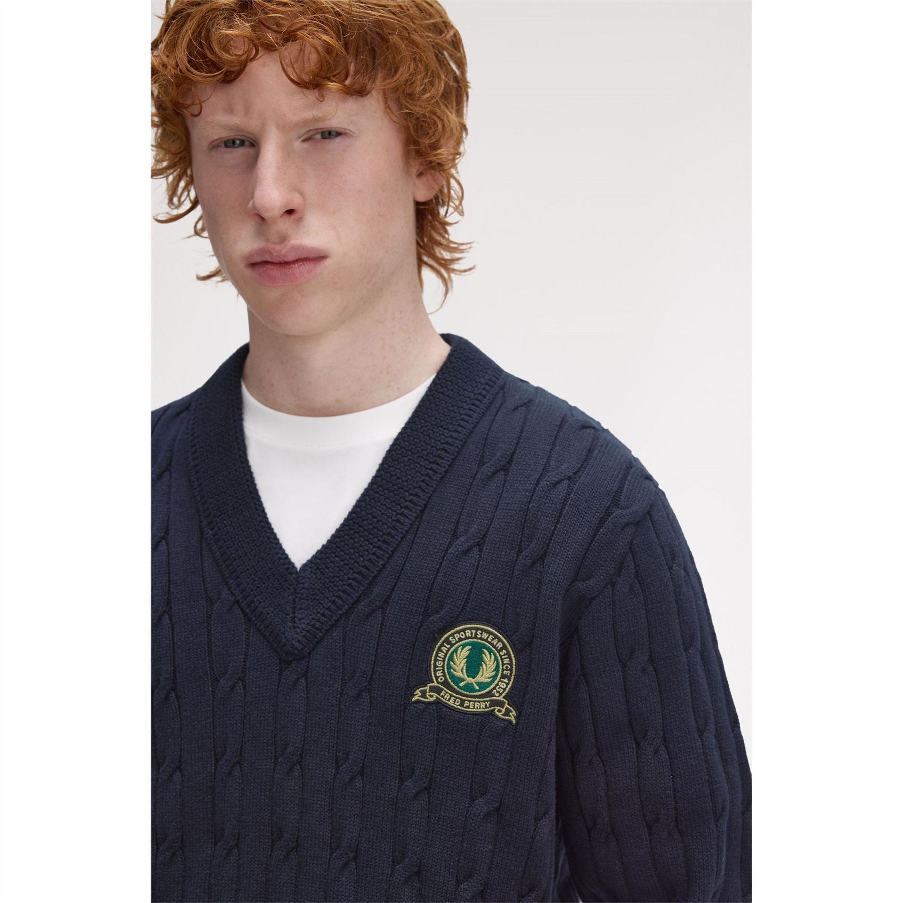 Fred Perry Badge Laurel Wreath Knitted Crew Neck Jumper