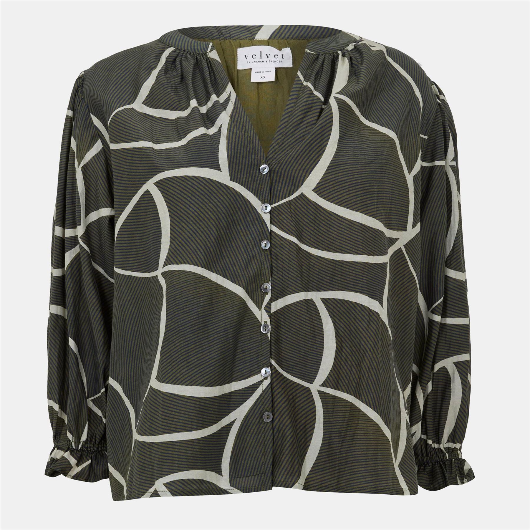 Velvet by Graham and Spencer Regular Fit V-Neck Bishop Sleeve Blouse