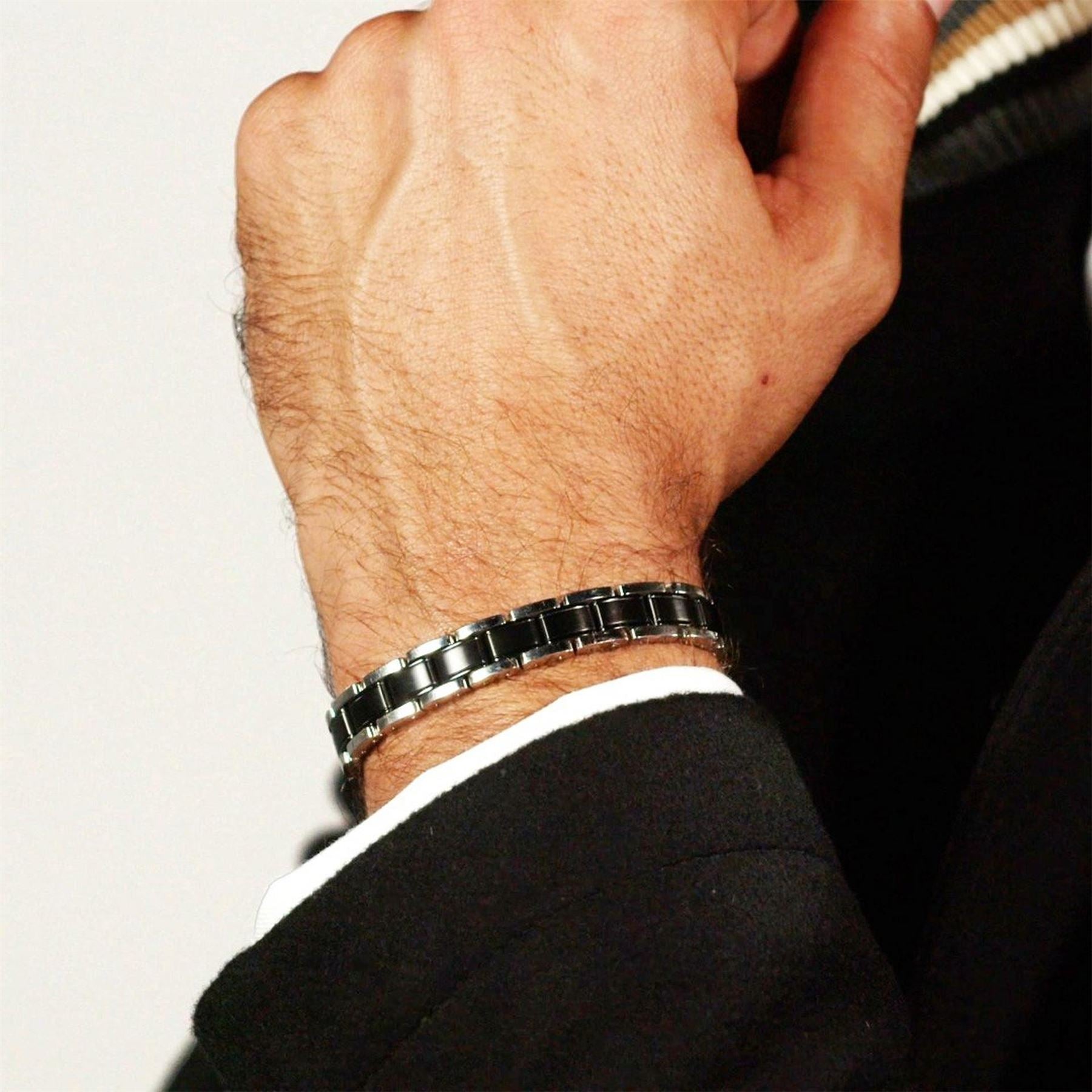 Boss Metal Link Essentials Ss  And  Black Ip Bracelet