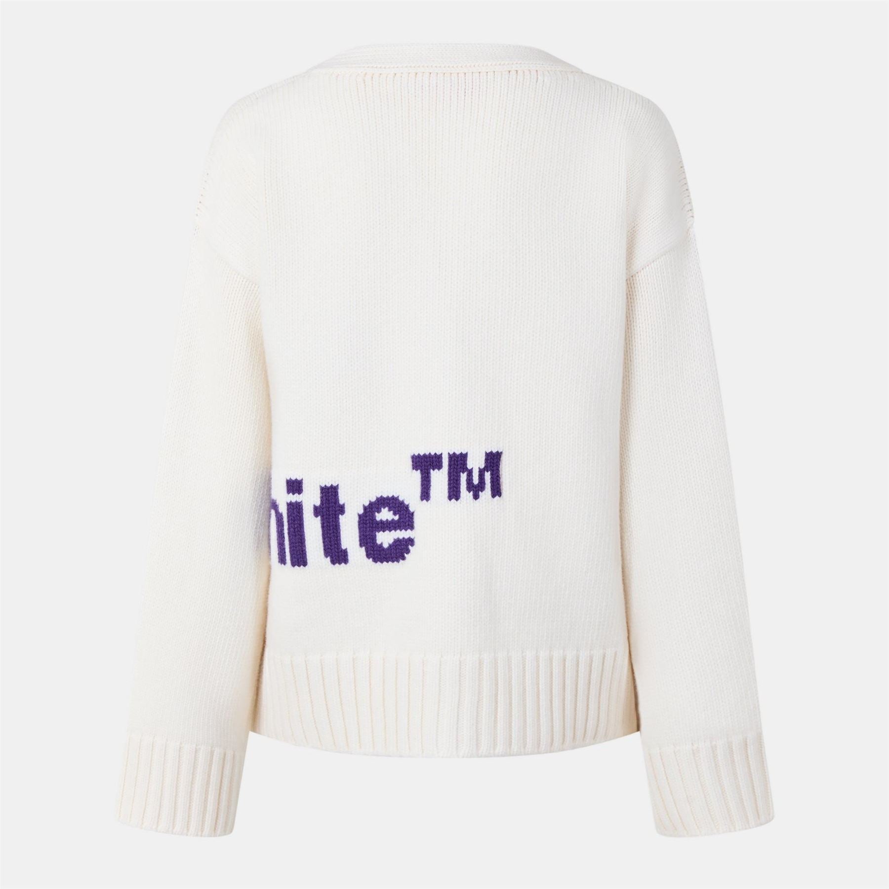 Off White V-Neck Relaxed Fit Long Sleeve Sweater
