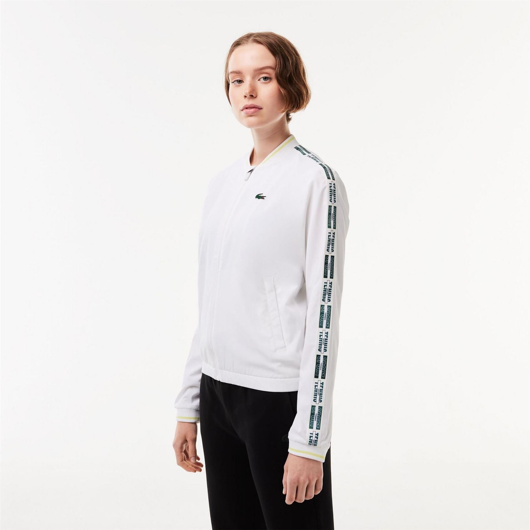 Lacoste Crocodile Logo Lacoste Lettering Crew Neck Bomber Collar Athletic Top