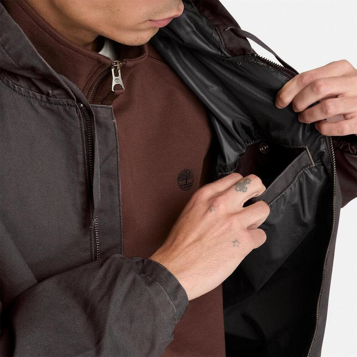 Timberland Cotton Canvasas Hooded Long Sleeve Bomber Jacket