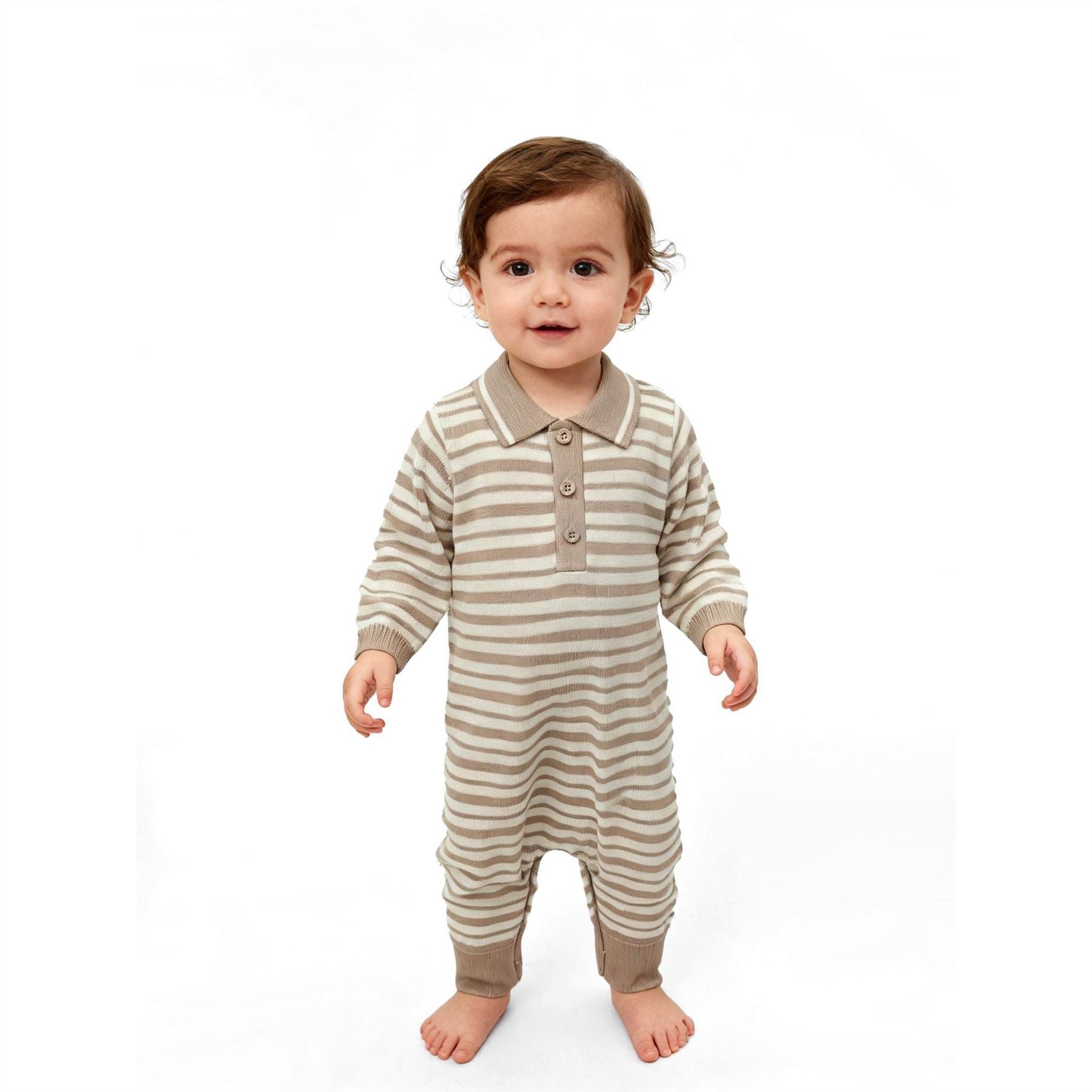 Pretty Green Striped Cotton Long Sleeve Romper