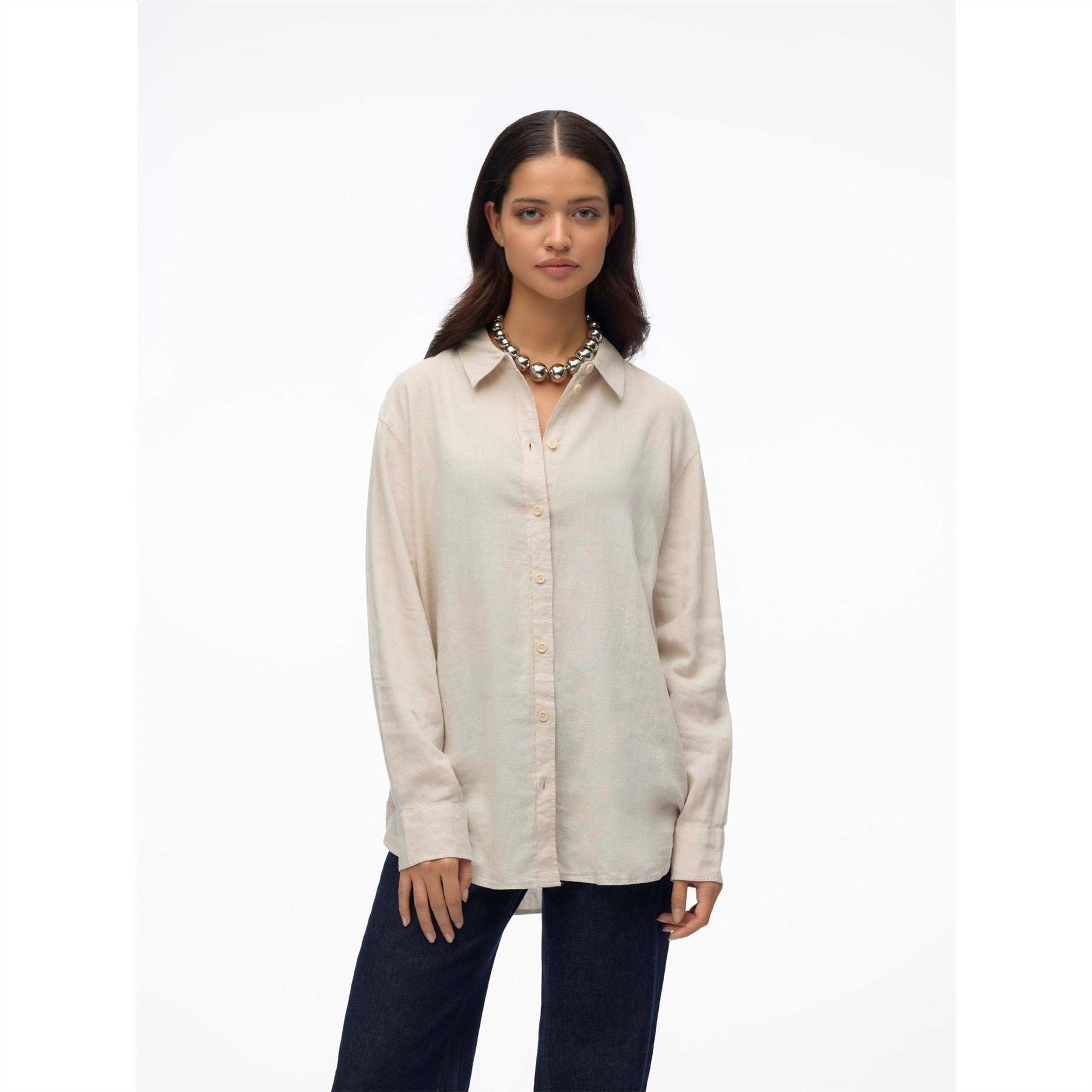 Vero Moda Button Placket Collared Neck Long Sleeve Shirt