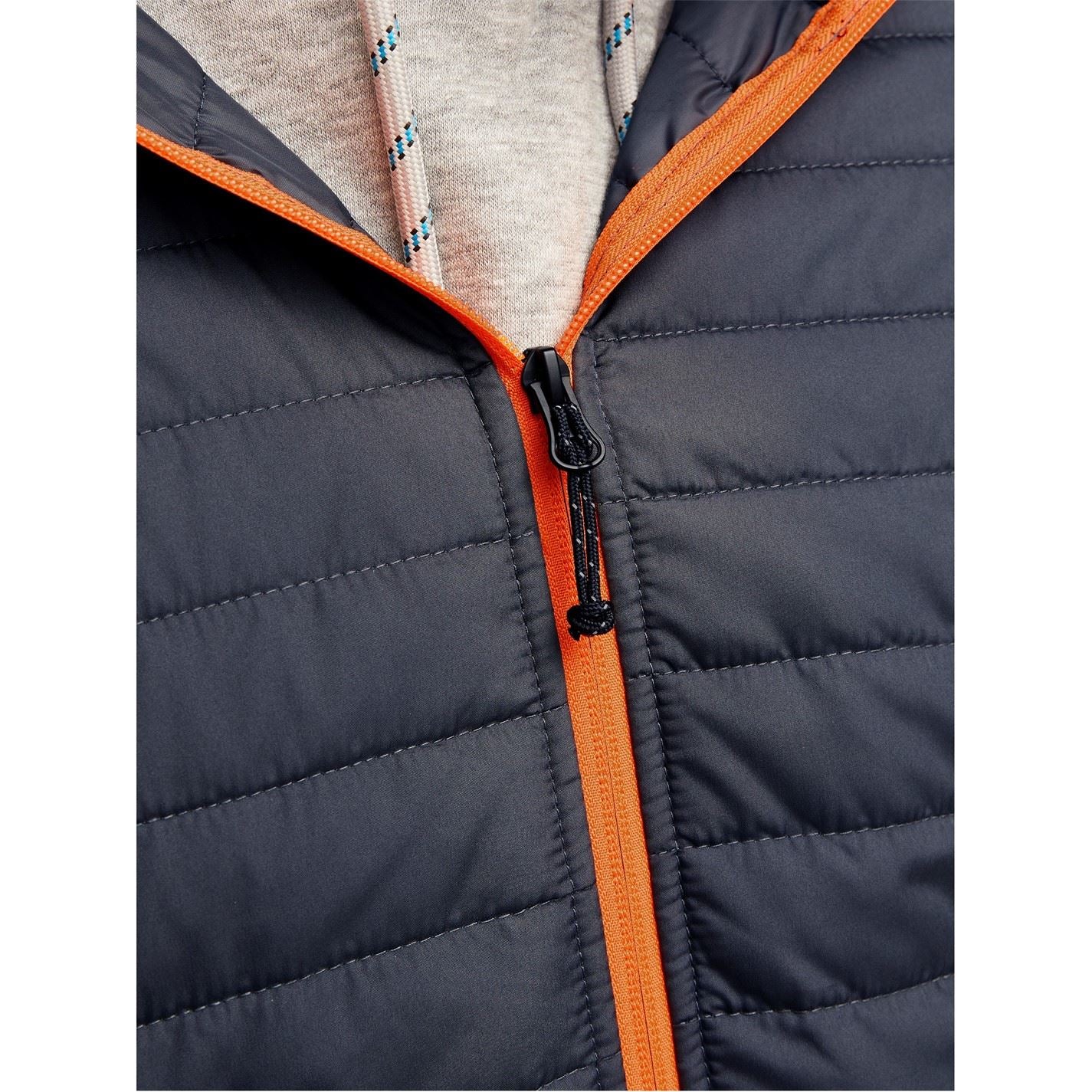 Jack and Jones Solid Patterned Hooded Ribbed Cuff Puffer Jacket