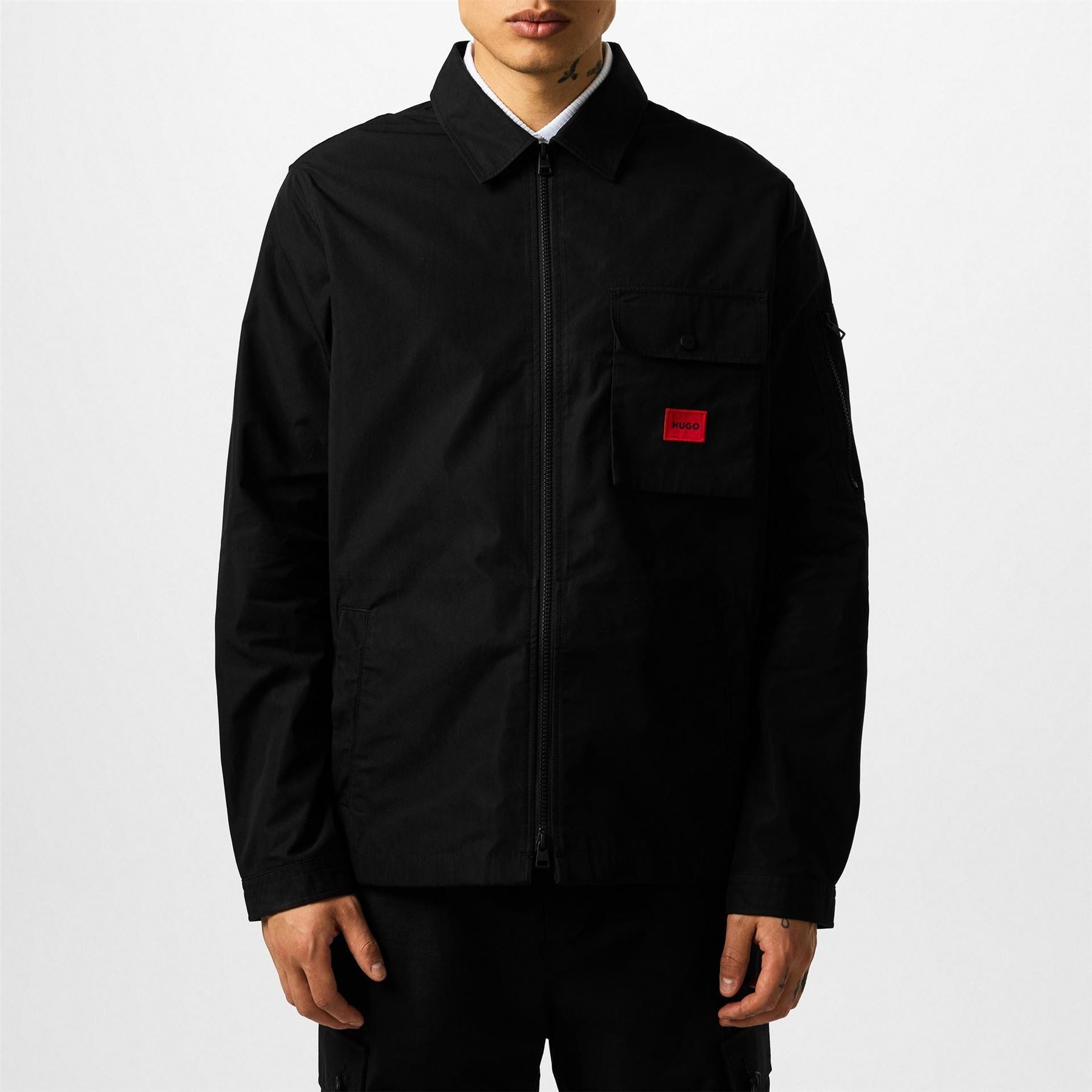 Hugo HUGO Emmond Cotton Long Sleeve Zip Overshirt   Contemporary Design with Logo Detail