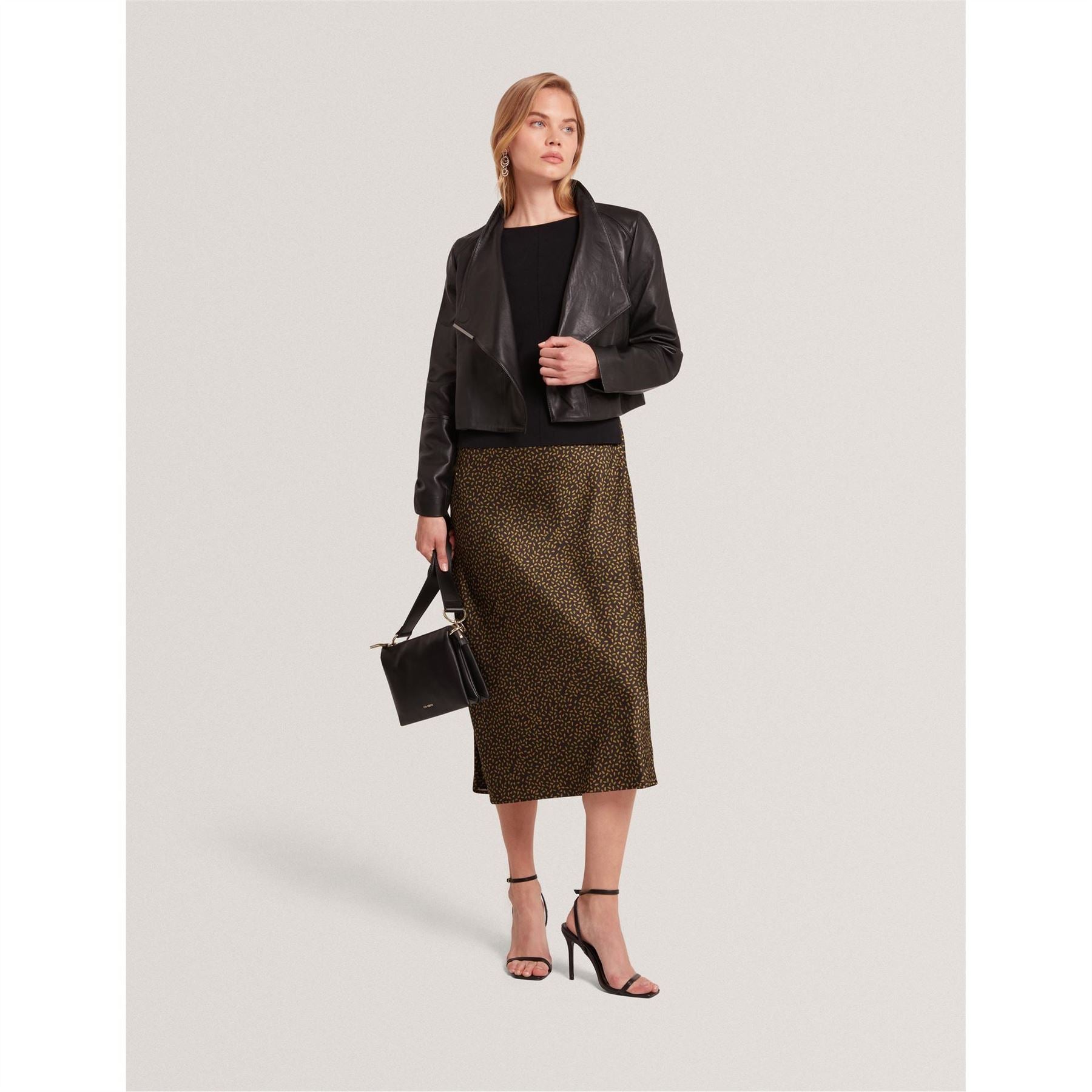 Ted Baker Solid Patterned Lapel Collared Leather Jacket