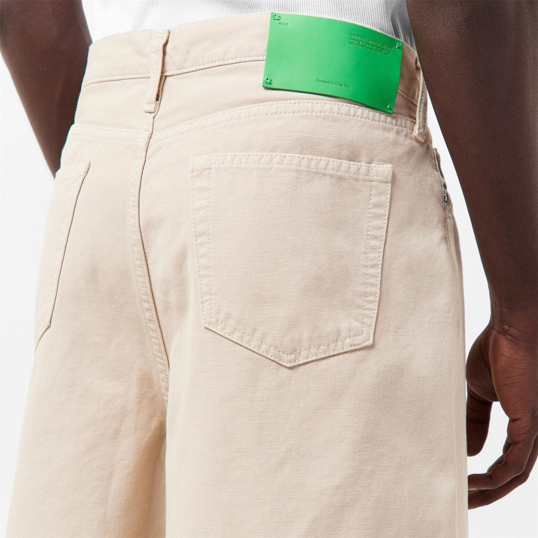 Off White Canvas Utility Denim Bermuda Shorts