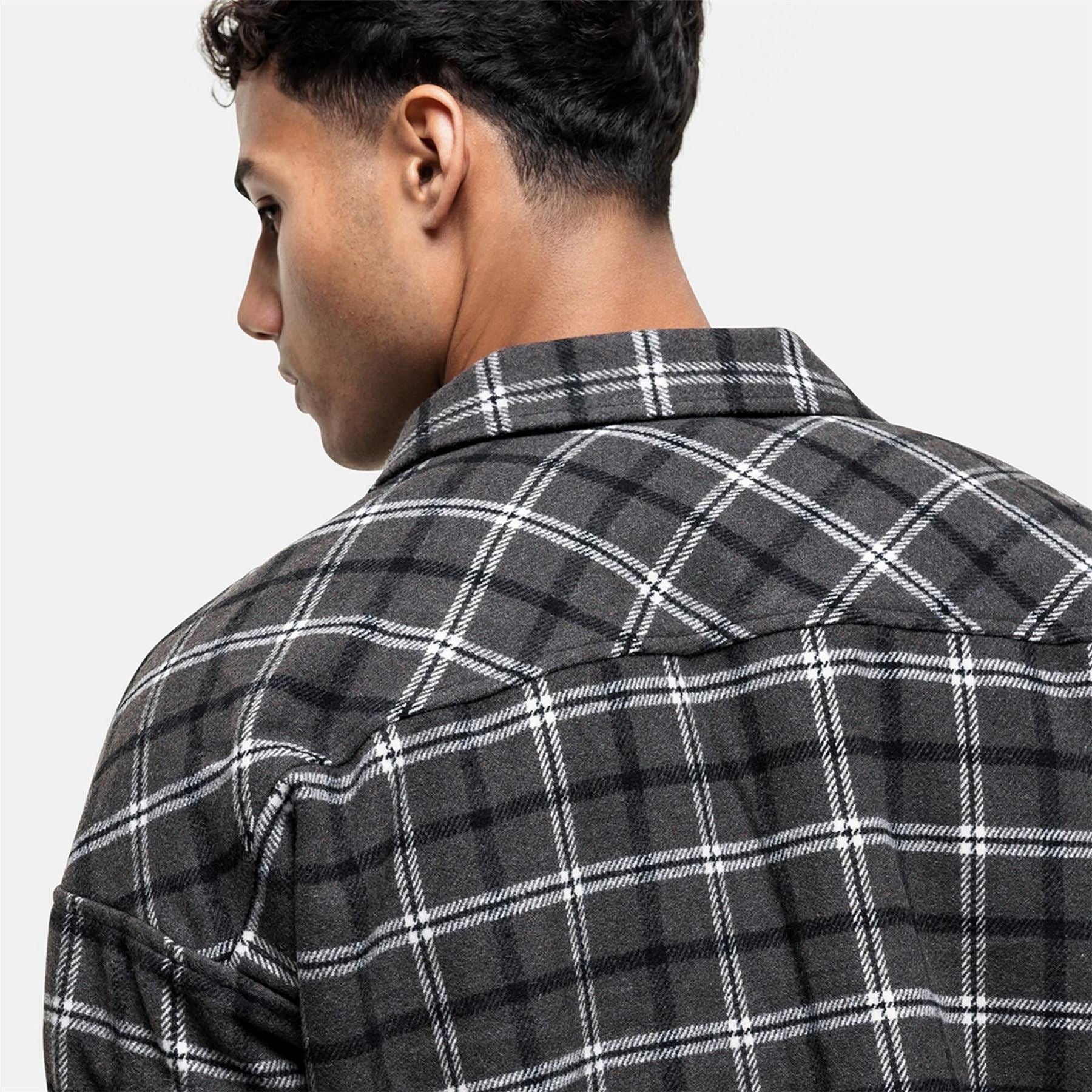 Good For Nothing Wool Check Overshirt Charcoal