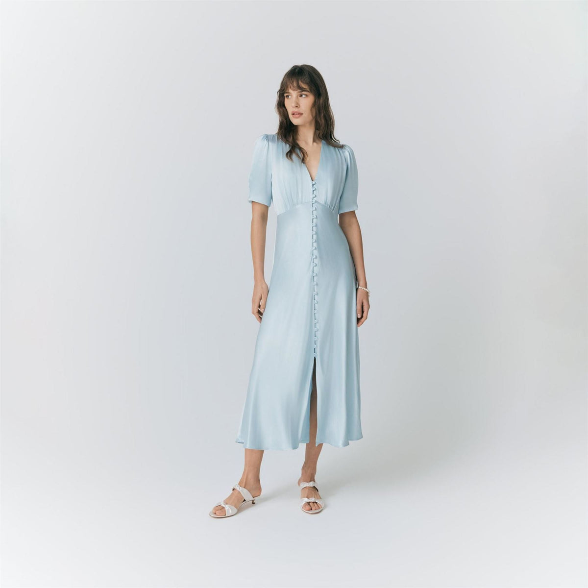 Ghost Satin V-Neck Midi Slip Dress