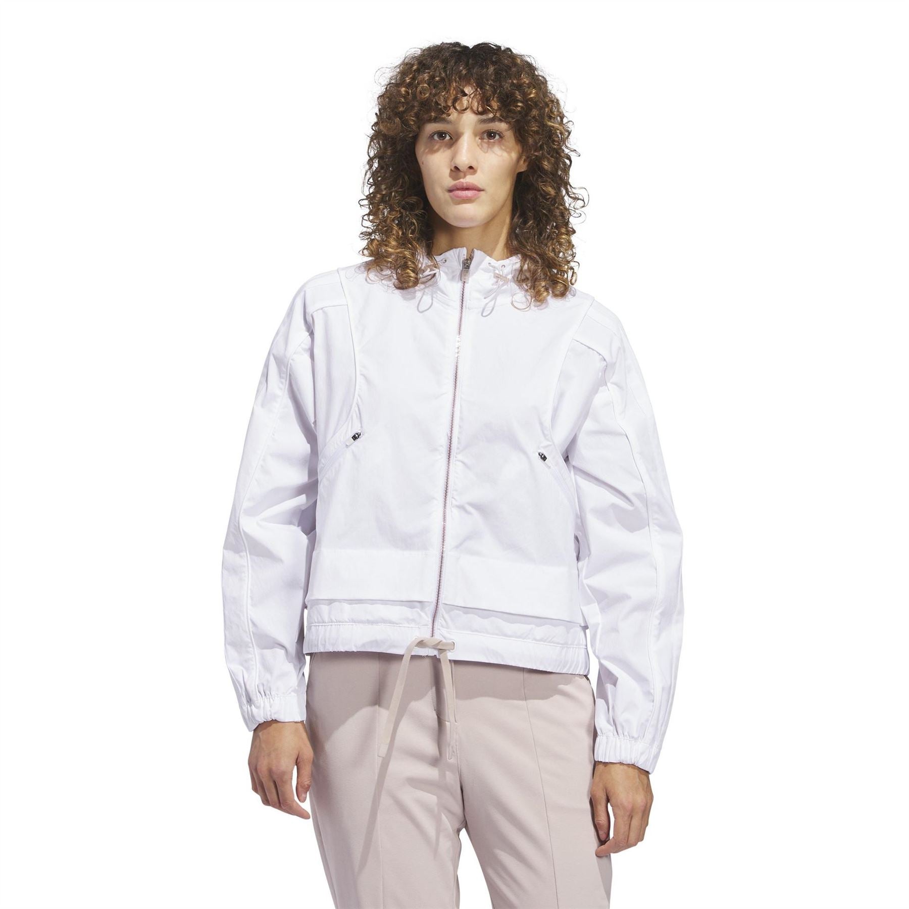 adidas Solid Patterned Hooded Full Zipper Windbreaker with Zipped Pocket