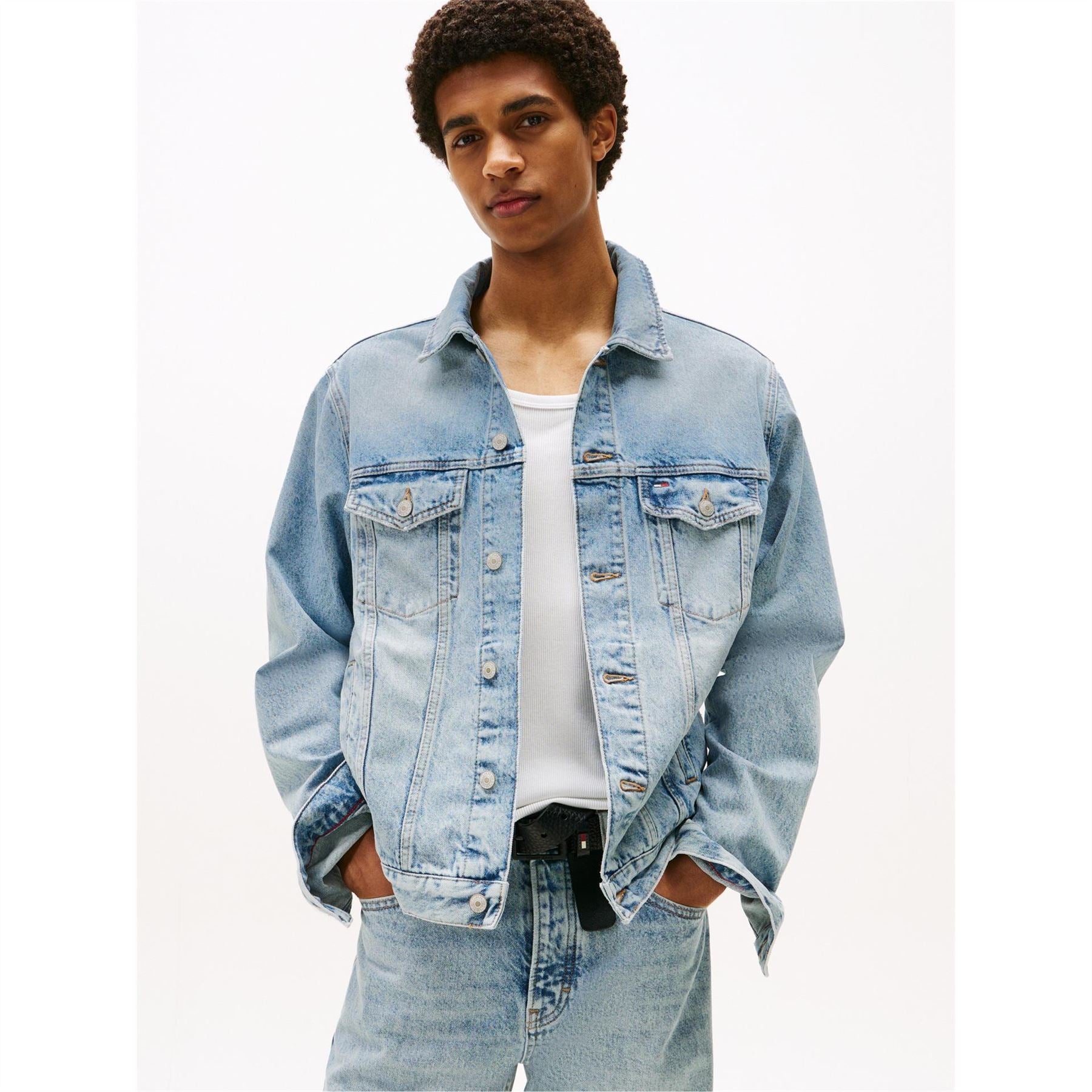 Tommy Jeans Flag Graphic Denim Jacket with Chest Pocket