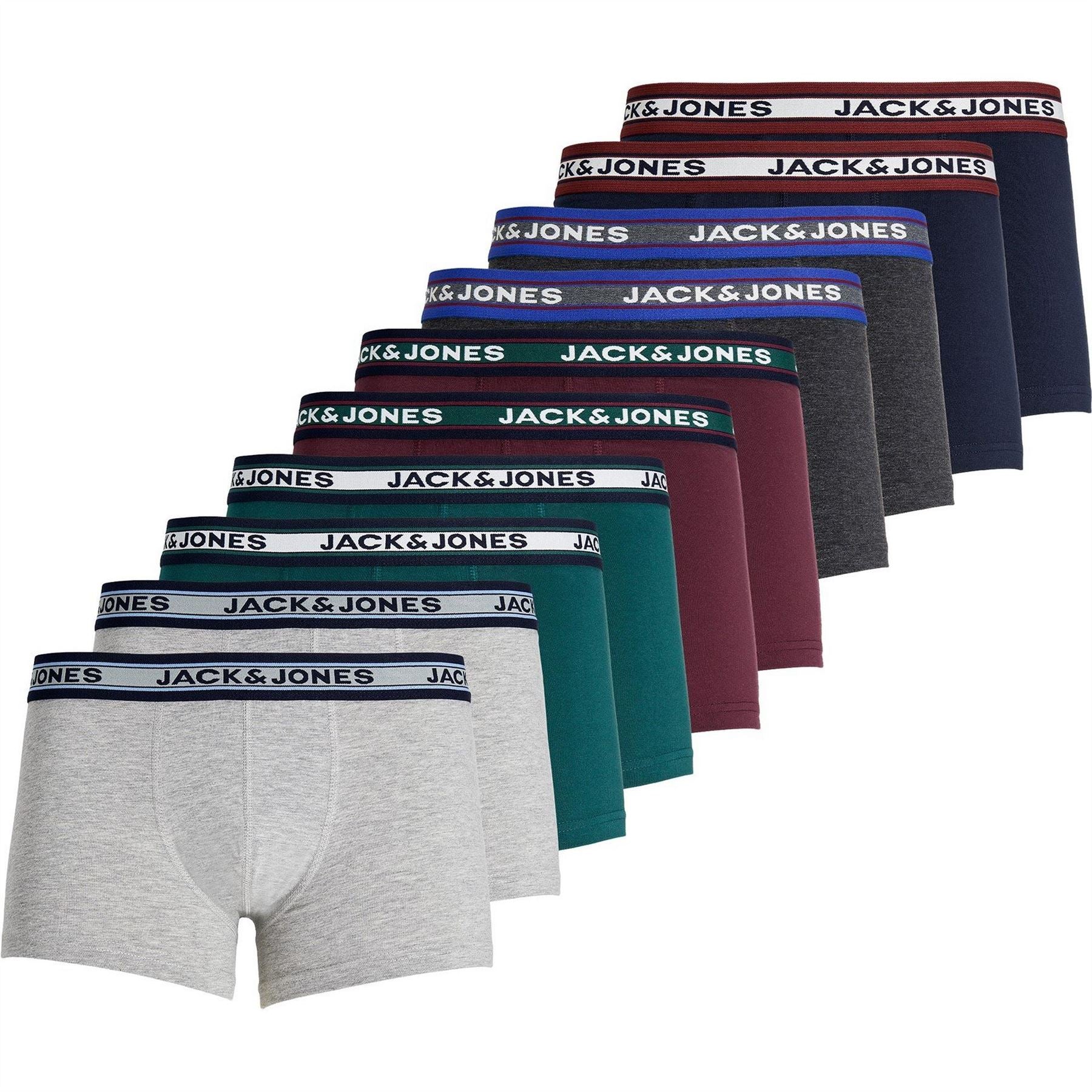 Jack and Jones Mens Solid 10 Pack Boxer Trunks